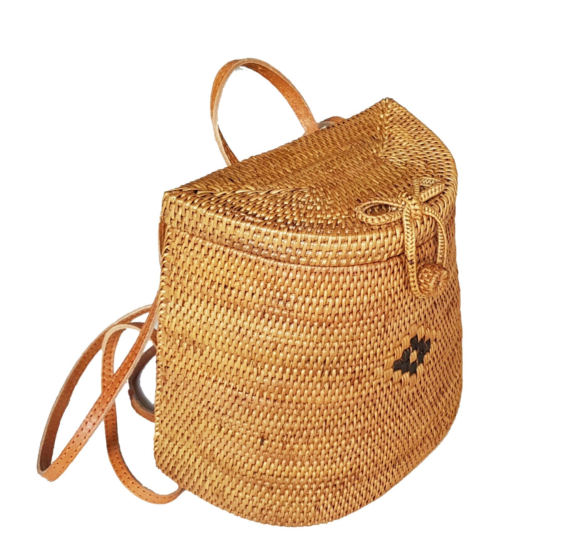 Woven Rattan Backpack Bag (Ribbon Closure), Basket Bag
