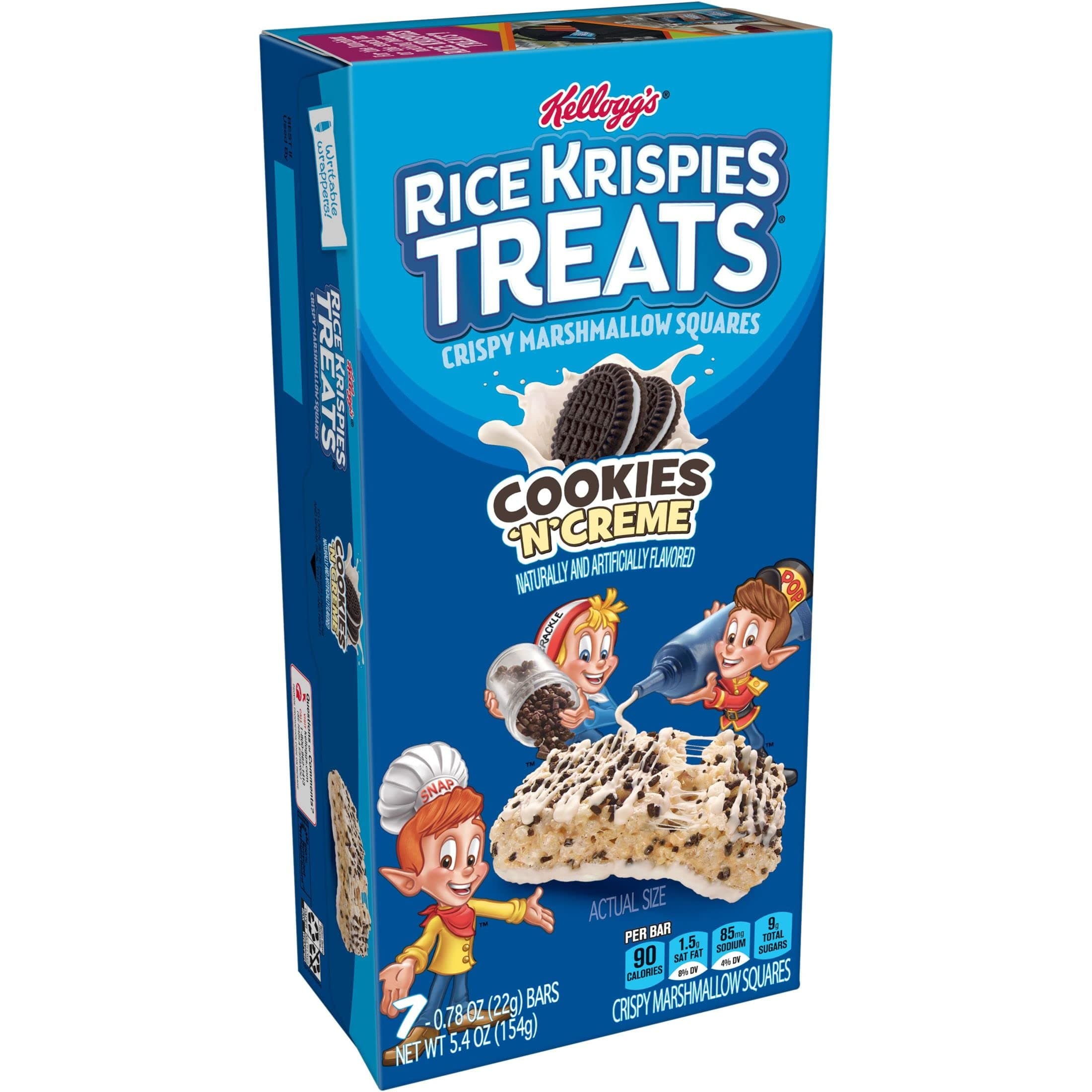 Rice Krispies Treats Marshmallow Snack Bars, Kids Snacks, School Lunch, Cookies'n'Creme, 5.4oz Box (7 Bars)