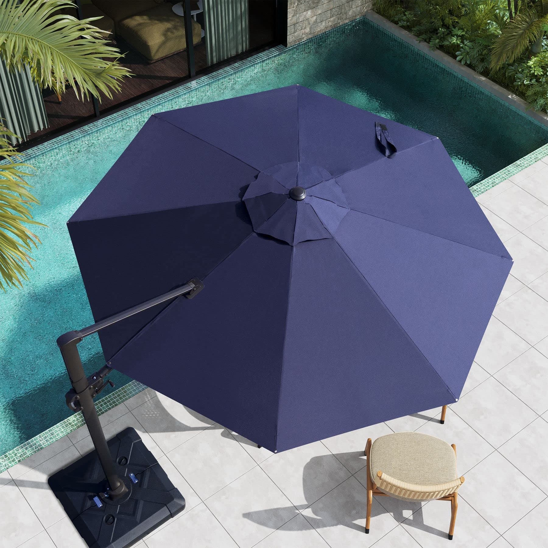10FT All-Aluminum Cantilever Patio Umbrella, Round Navy Patio Umbrella, 360 Degree Rotation Offset Hanging Umbrella with 3-Year Fade Resistant Canopy