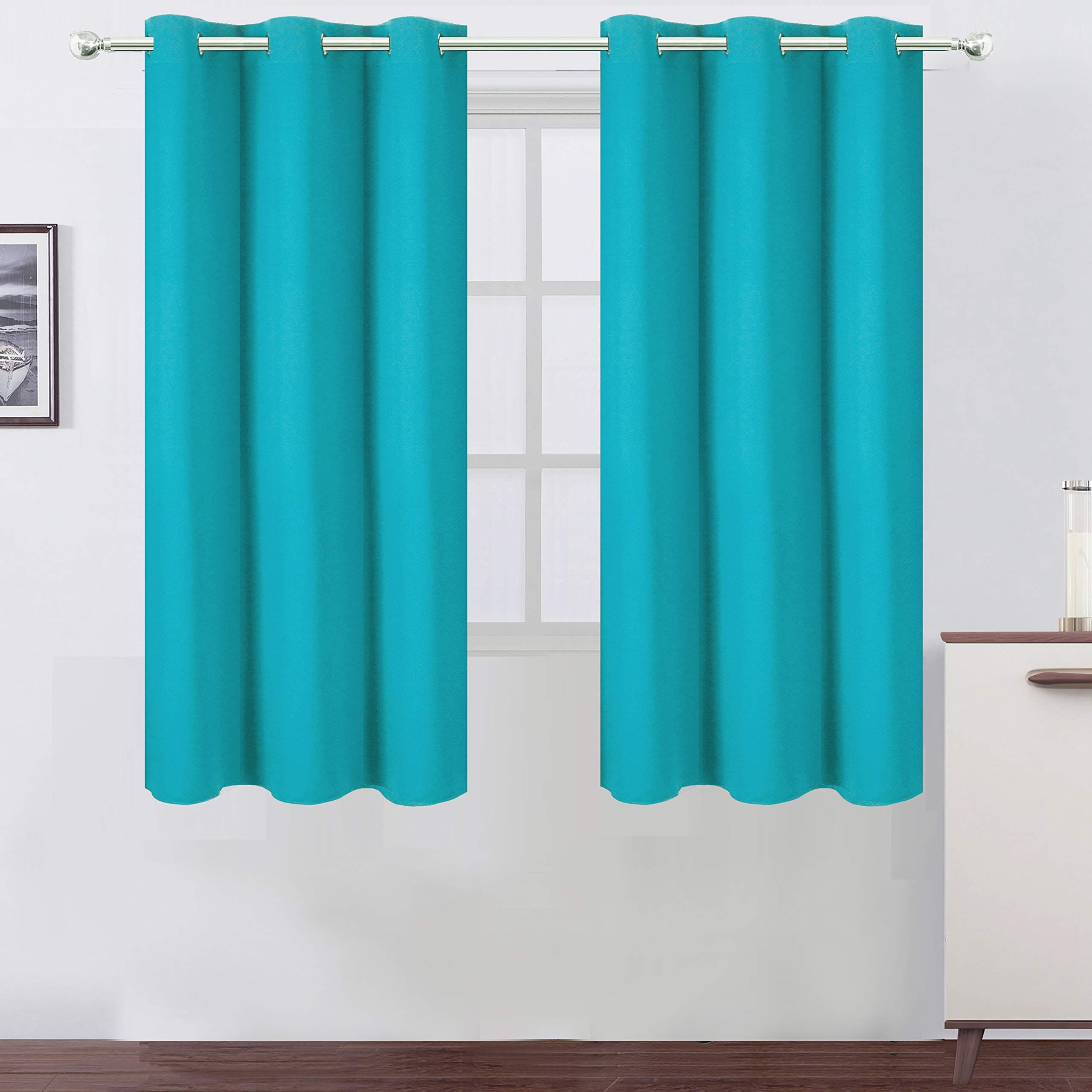 Teal/Turquoise Blackout Curtains/42 x 63 Inch Length Kids Curtains/Set of 2 Panels Grommet Bedroom Curtains for Living Room