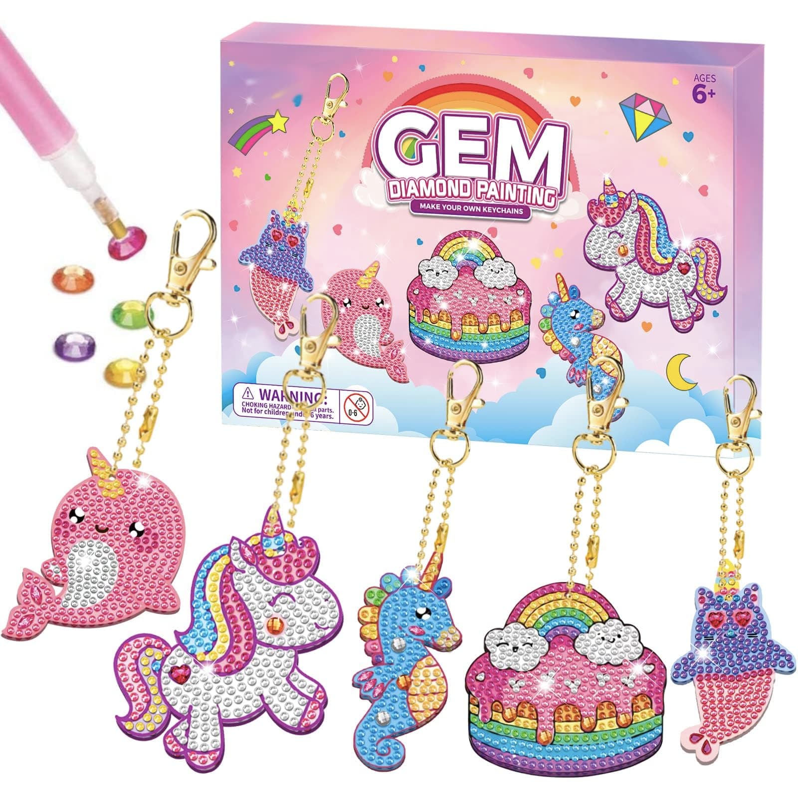 Mumoo Bear Arts and Crafts for Kids Age 10 - Make Your Own GEM Keychains - 5D Diamond Painting by Numbers Art Kits for Girls Kids Toddler Ages 3-5 4-6 6-8