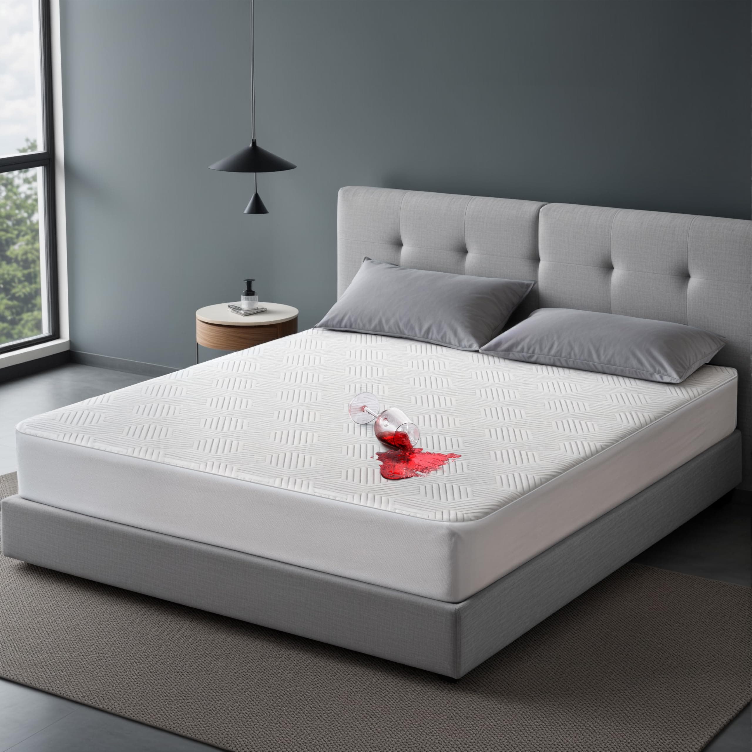 100% Waterproof Mattress Protector with High Resistance to Liquid, Breathable 3D Air King Mattress Protector, Ultra Soft Cooling Mattress Cover Hypoallergenic Quiet Bed Cover Fits 6"-21"