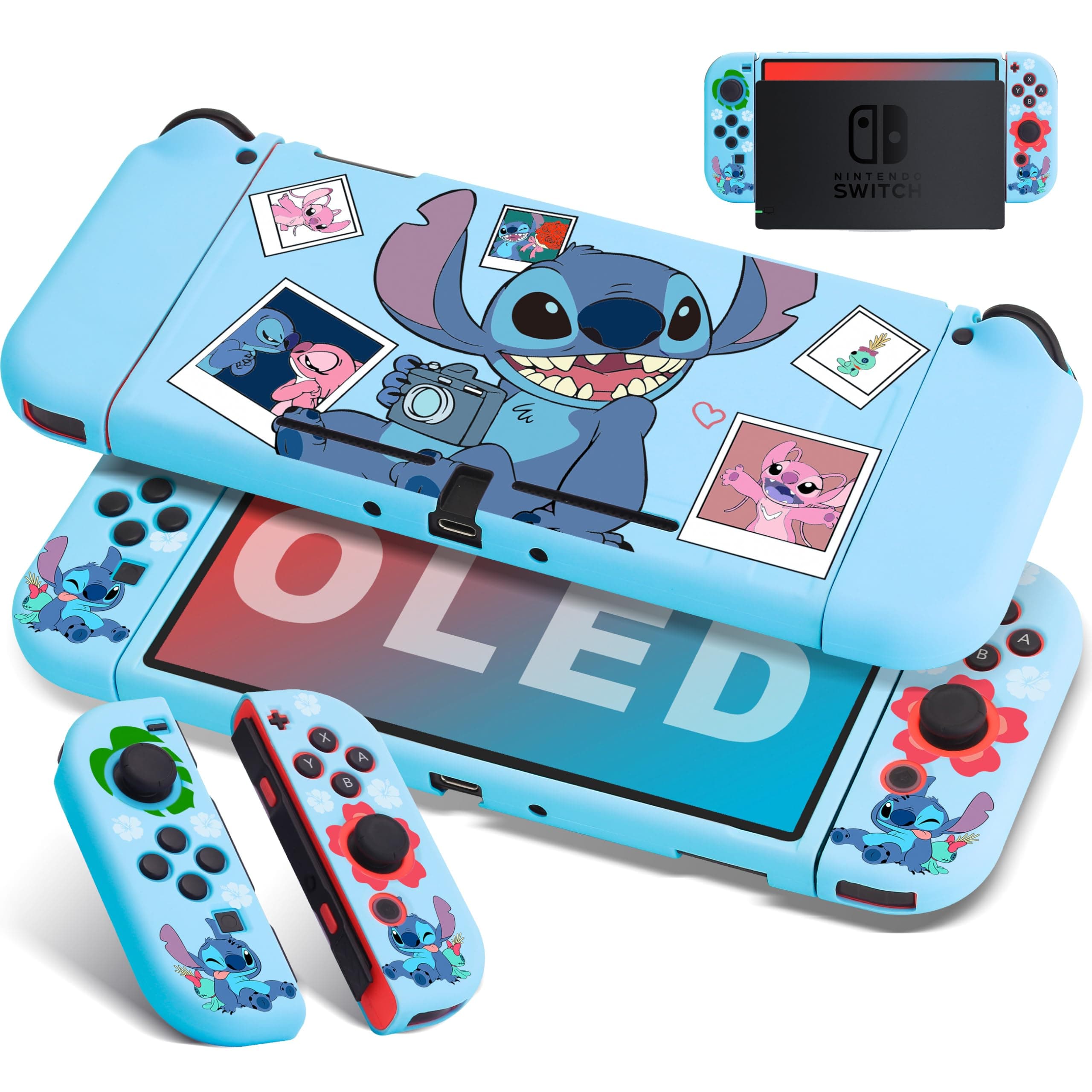 Xcitifun Protective Case Designed for Switch OLED (2021) for Girls Boys Kids Cute Kawaii Cartoon Girly Pretty Character Protect TPU Cases Shell Compatible with Switch OLED Cover - Blue Photo