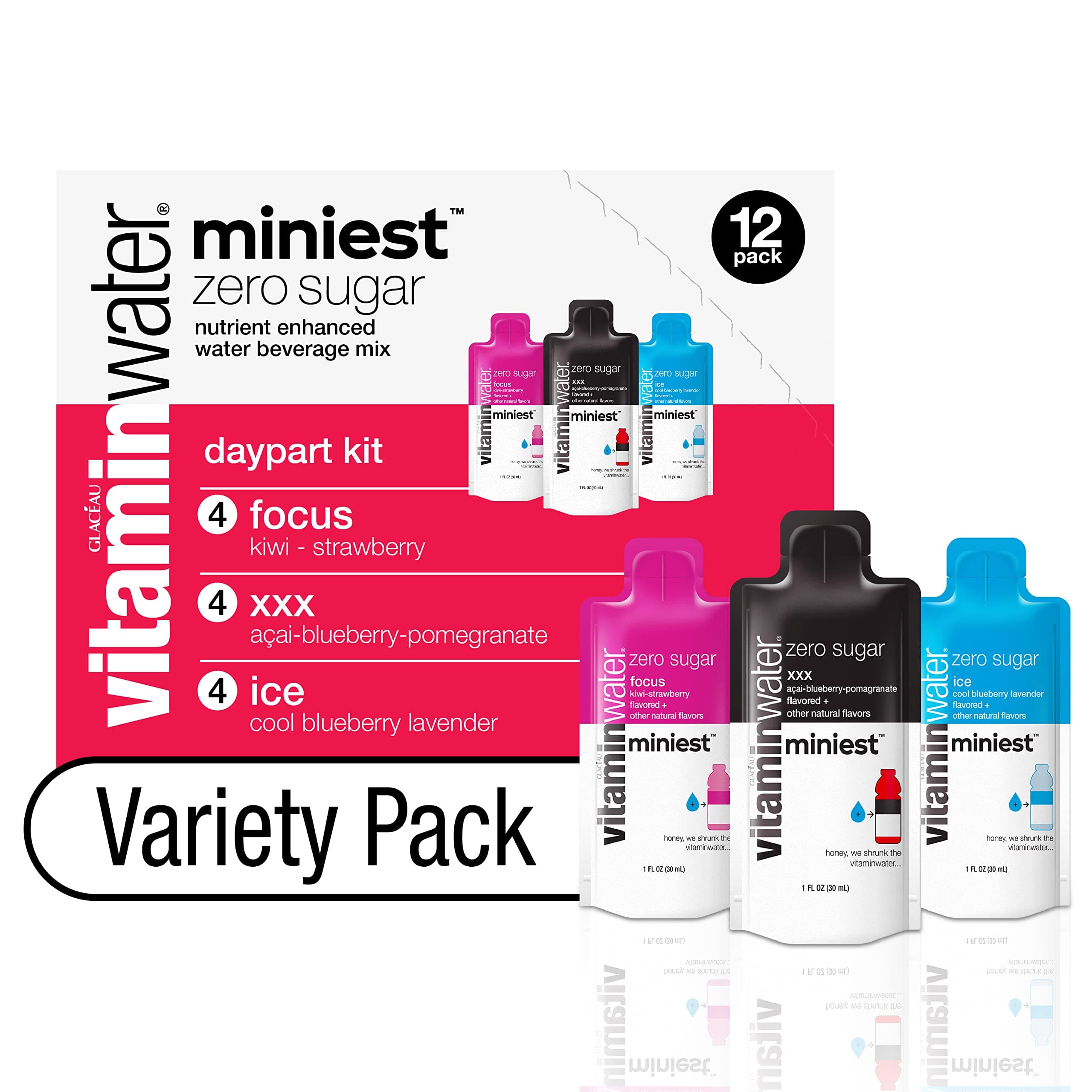 vitaminwater miniest, zero sugar nutrient enhanced water beverage mix, daypart kit