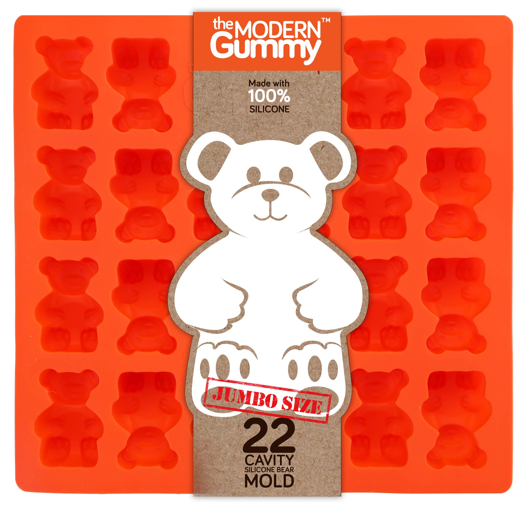 Jumbo Size Gummy Bear Mold, Makes 22 Bears, Food Grade Silicone to Make Candy, Soap, Gelatin, Cupcake Toppers, Chocolate and Ice Tray Molds