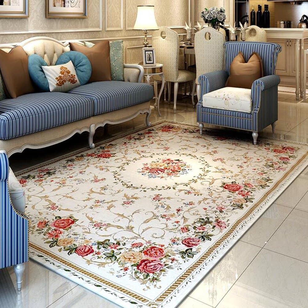 XIAOLIN Carpets Rugs Area Rugs MUMA European Rural Rug Rectangle Non-slip Living Room Bedroom Super soft carpet (Color : Beige 3, Size : 140 * 200cm)