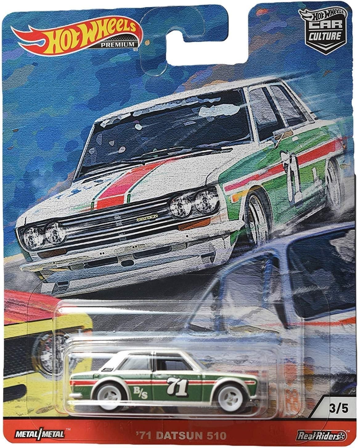 Hot Wheels Car Culture Door Slammers '71 Datsun 510 3/5, White/Green