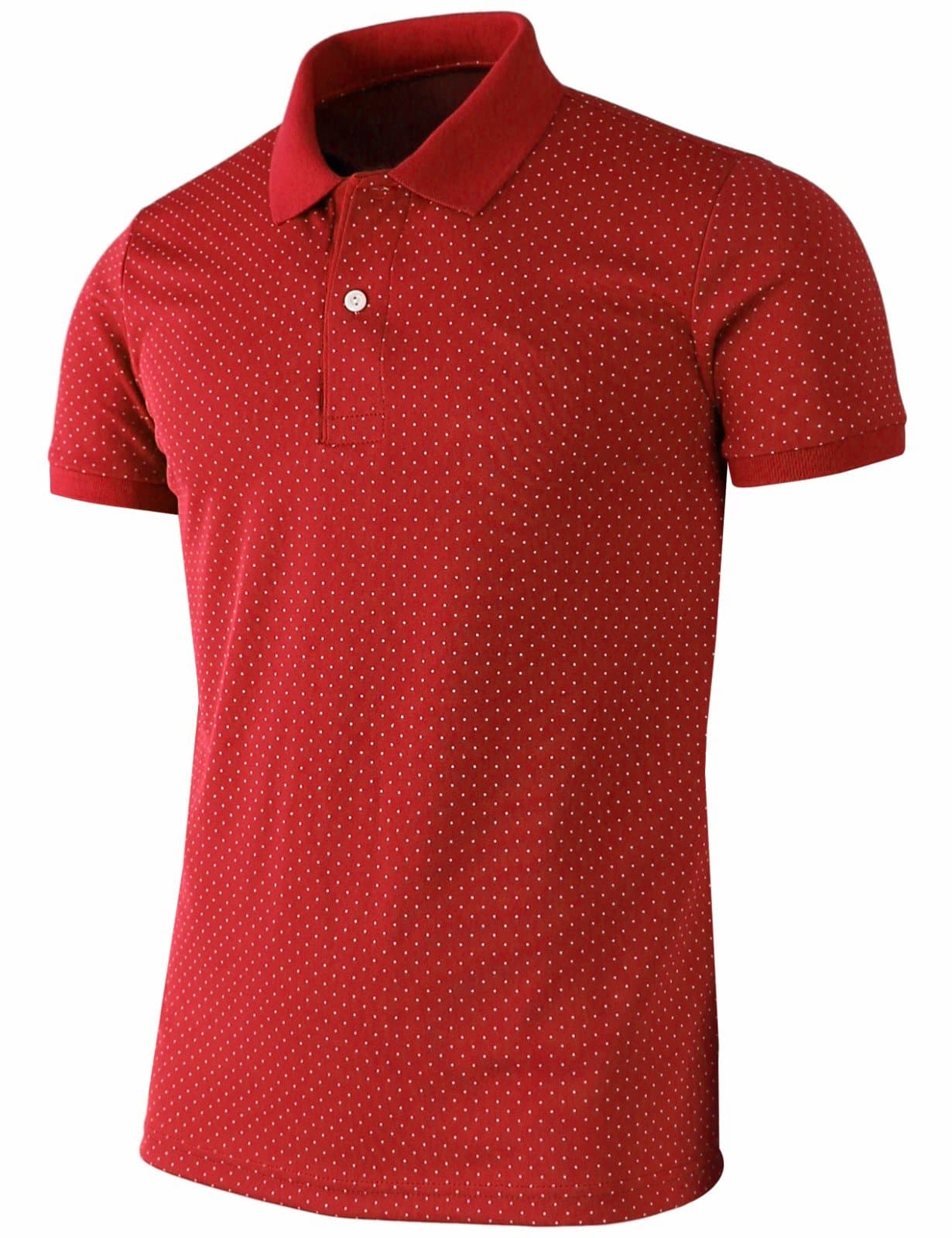 Men's Polo Shirt Casual Short Sleeves Polka Dots Pattern Golf Polo Shirt Red-L (Asia-XXL)