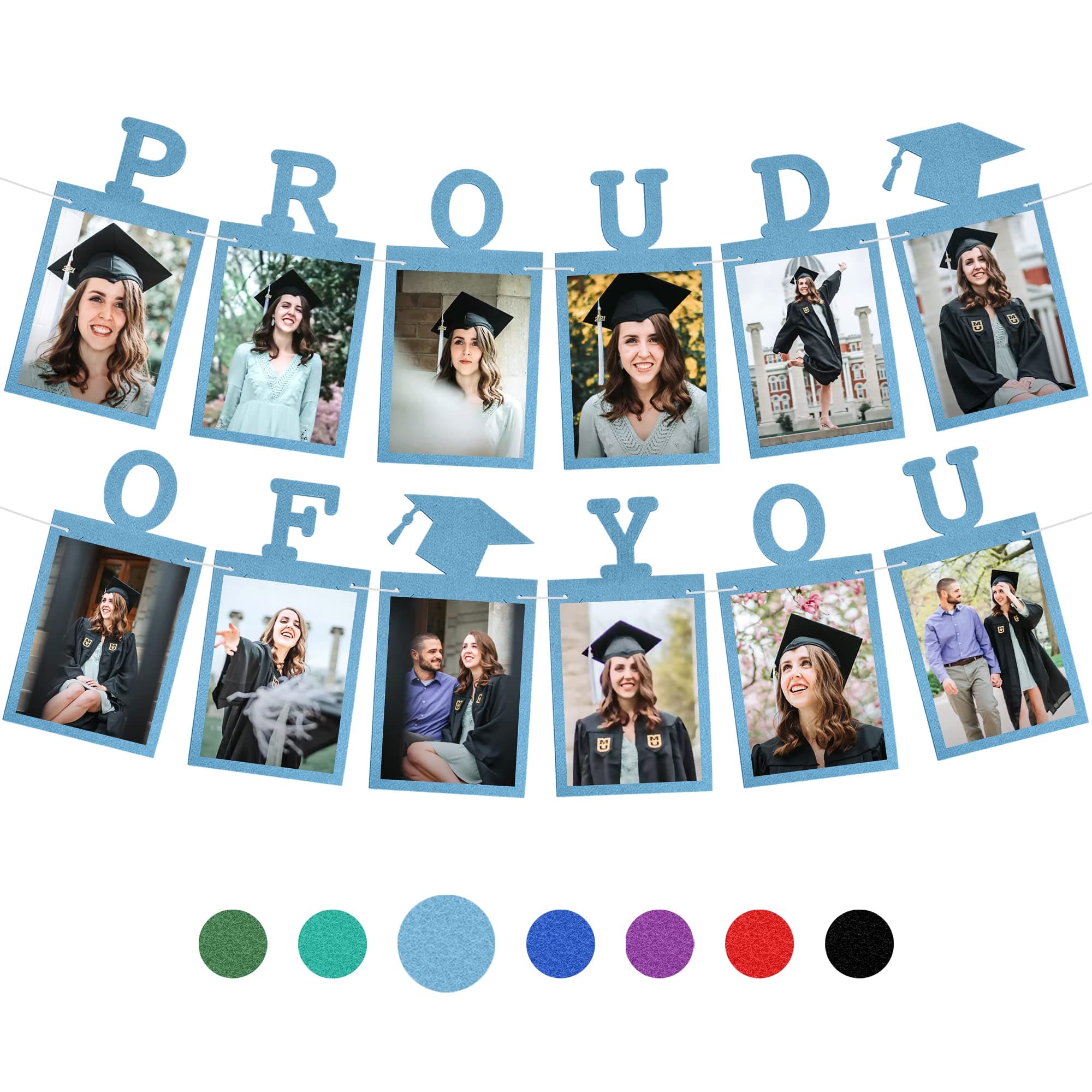 KatchOn, Light Blue Graduation Photo Banner - Large 10 Feet | Proud of You Banner | Felt Graduation Picture Banner | Personalized Graduation Banner 2023 | Blue Graduation Decorations Class of 2023