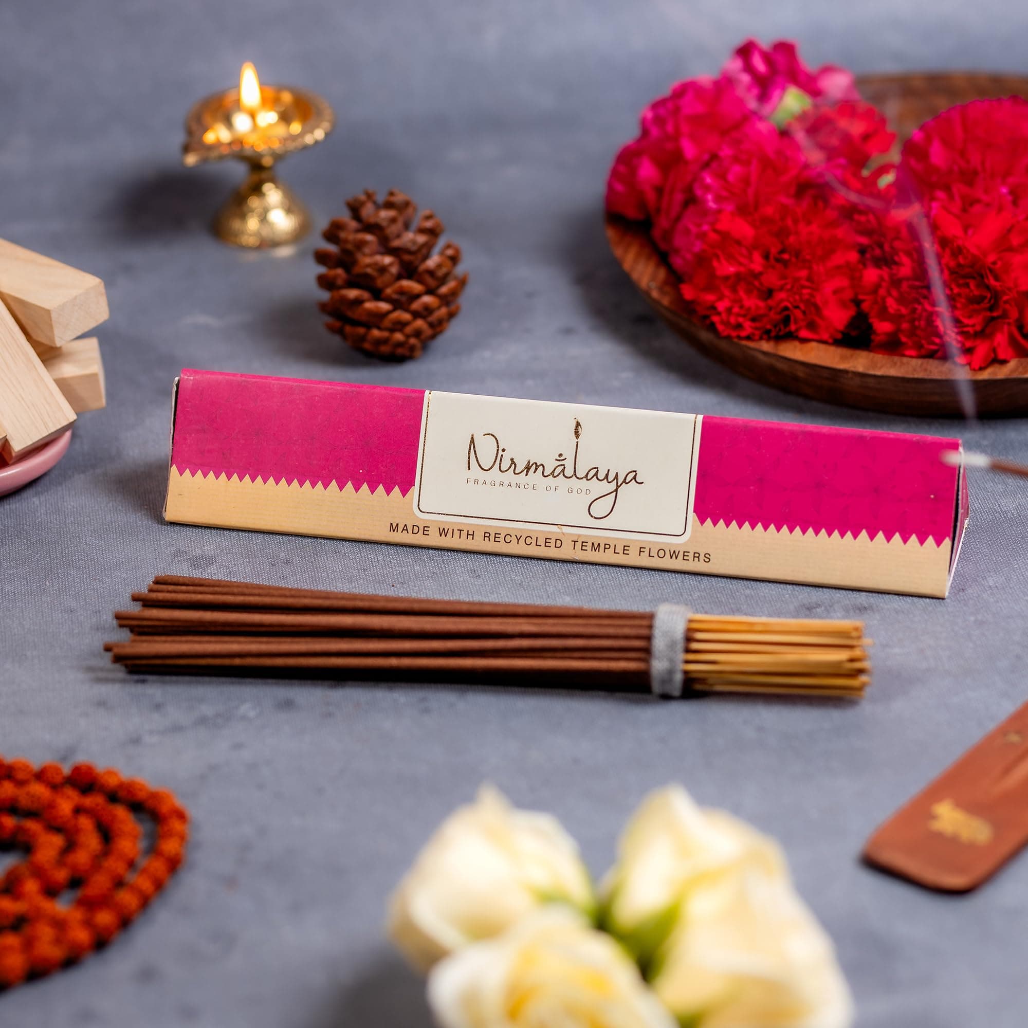 Nirmalaya Luxury Premium Rooh Rose Incense Sticks (Agarbatti) | 100% Natural and Charcoal Free | for Home Fragrance | Sacred and Natural Air Purifiers Organic Incense Sticks | Long Lasting Fragrance