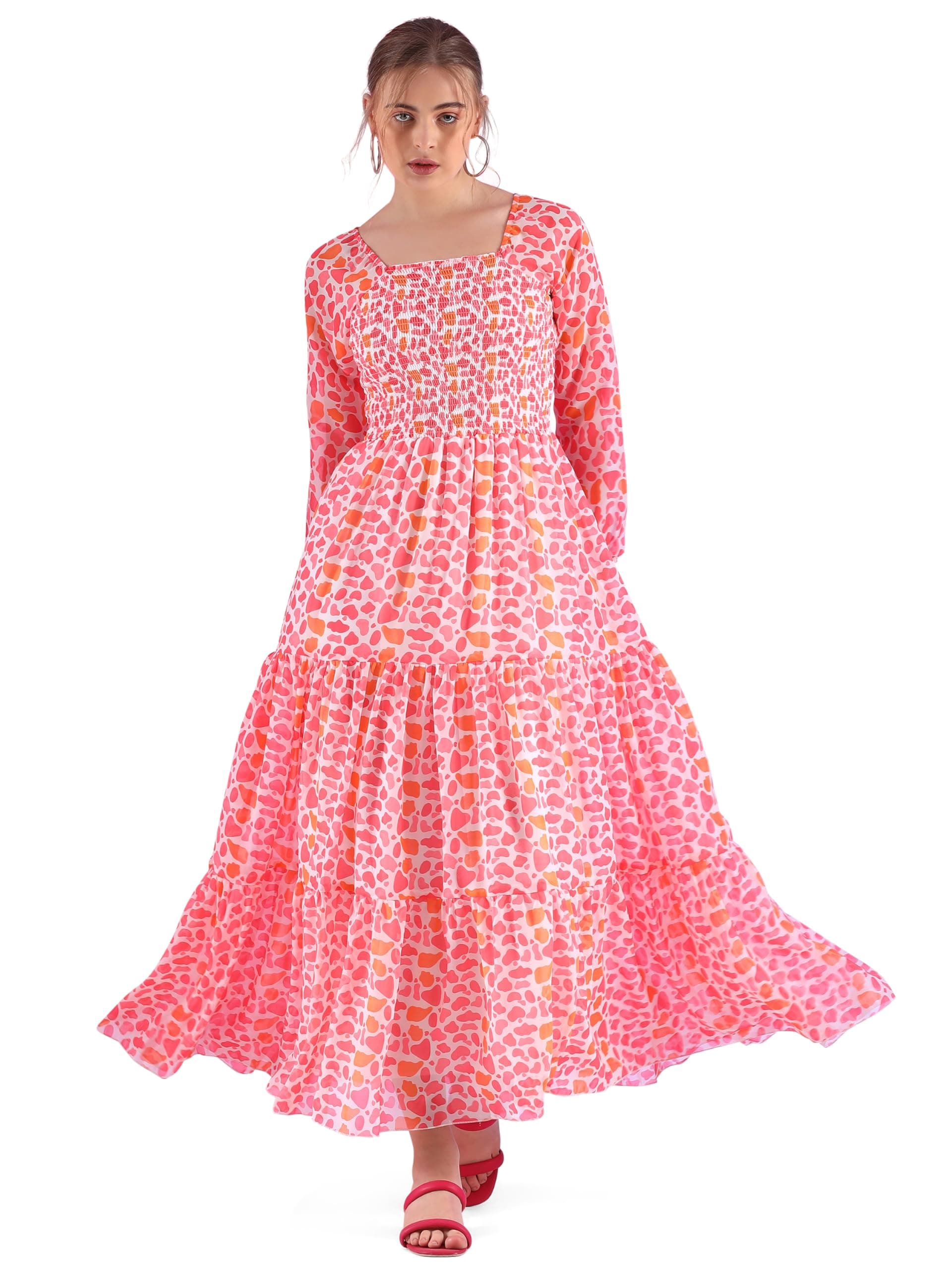 Sheetal AssociatesWomen's Georgette Printed Casual Maxi Fit and Flare Dress