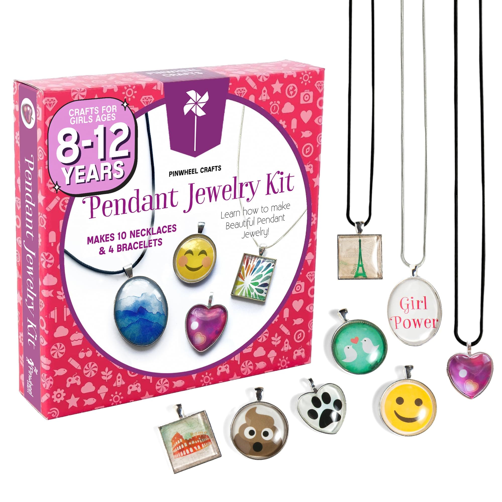 Pinwheel Crafts Pendant Jewelry Making Kit for Girls 8-12+ Years, Necklace and Bracelet Making Kit for Kids – Single Craft to Create Multiple Necklace & Bracelet for Teens with 200 Designs