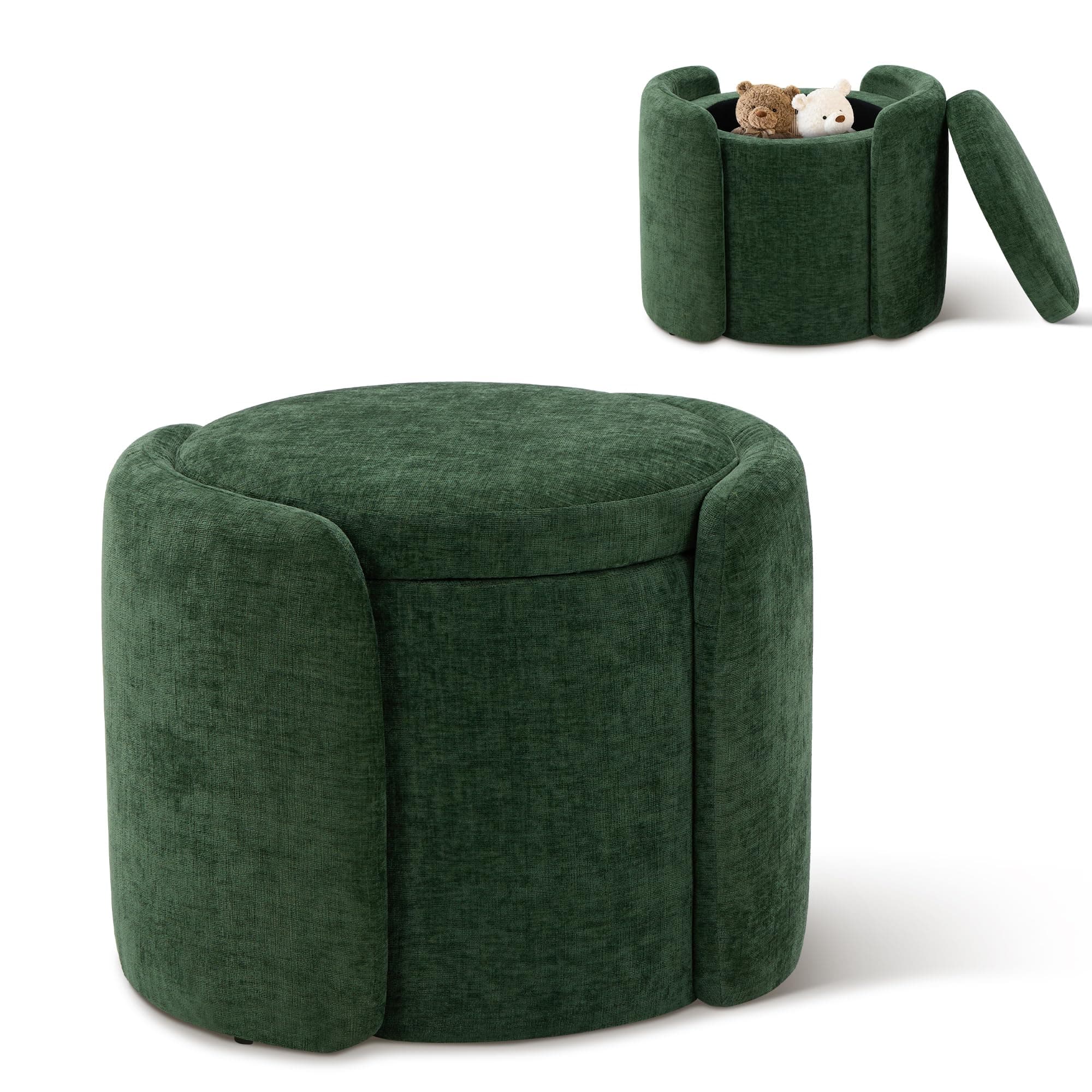 Storage Ottoman, Multi-Functional Upholstered Footstool for Living Room, Bedroom, 20.97" x 16.93" x 16.73", Green