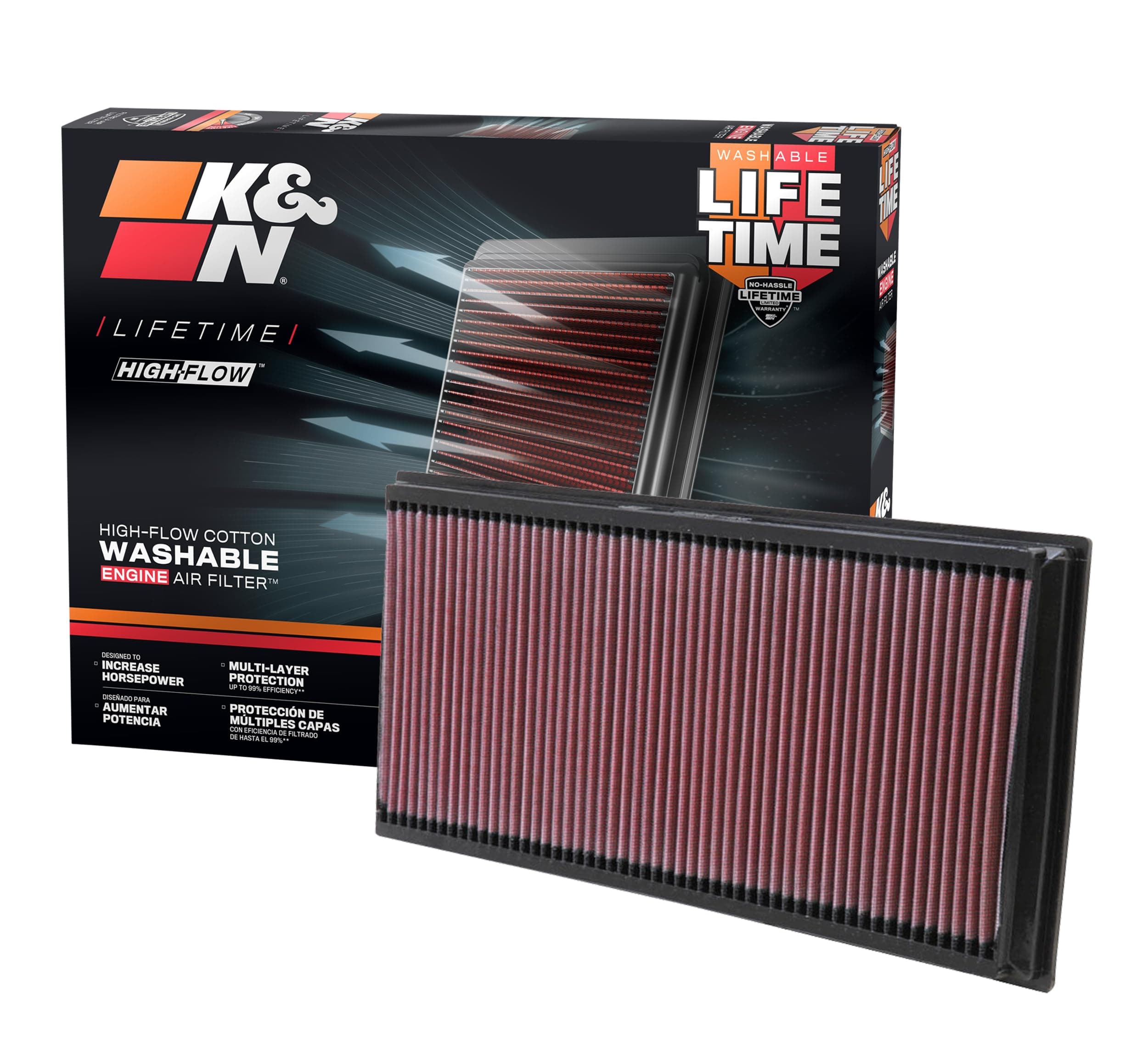 K&N Engine Air Filter: High Performance, Premium, Washable, Replacement Compatible with 2002-2019 Porsche/Volkswagen/Audi/Land Rover SUV (Cayenne, Touareg, Q7, Range Rover), 33-2857