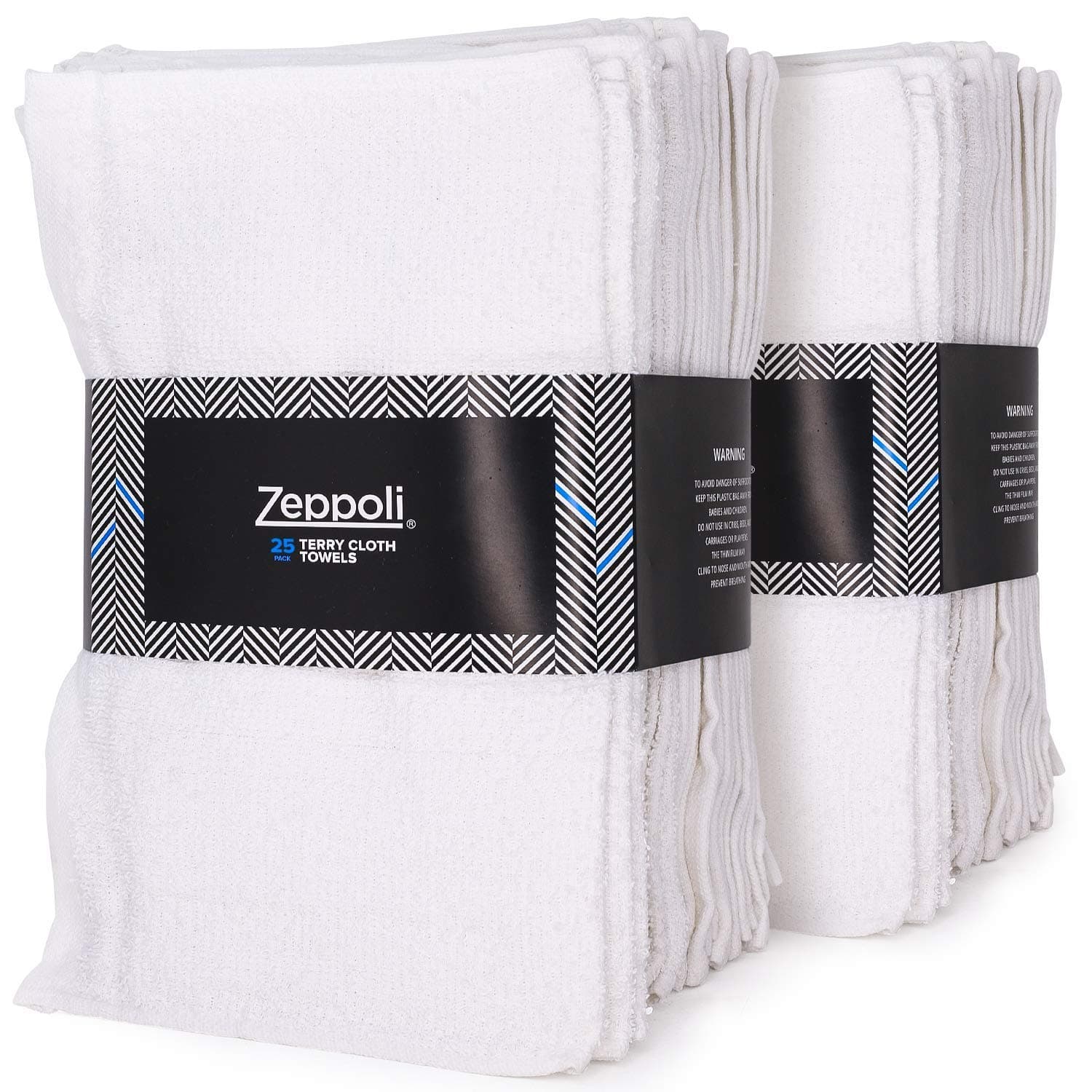 Zeppoli Auto Shop & Car Wash Towels - 36 Pack - 100% Pure White Cotton - 14 x 17 Inches Commercial Grade and Absorbent - Can be Used for Drying, Home Cleaning, or Bathroom Wash Cloths
