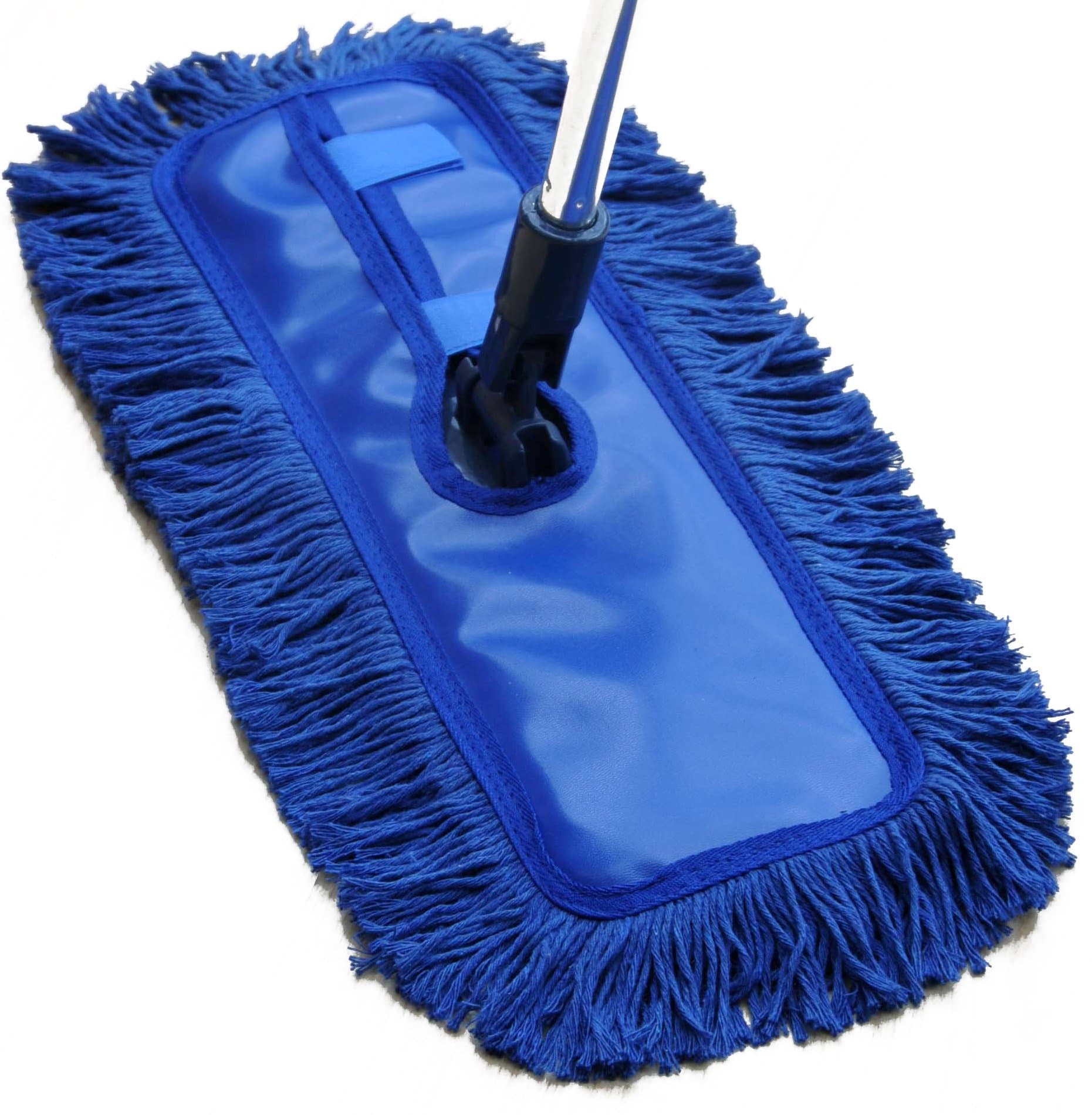 Waxed Floor Duster, Cotton, Blue, Comes with an ergo extendible handle that extends to 120 cm the head dimension is 45.5 cm x 18 cm big enough for most floors