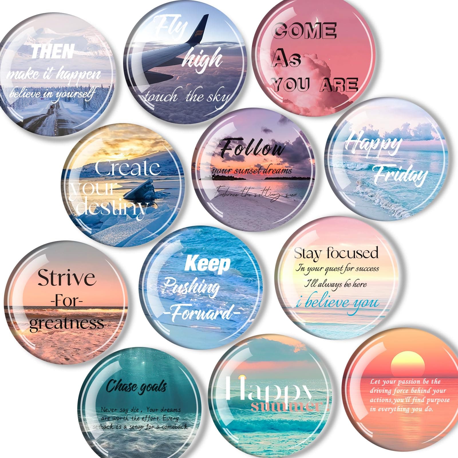 Qualsen12Pcs Cute Magnets Fridge Magnets Glass Magnet Refrigerator Magnets Strong Magnets for Kids Small Magnets for Whiteboard Magnets for Fridge, Office, Kitchen, Dishwasher (Natural Scenery)