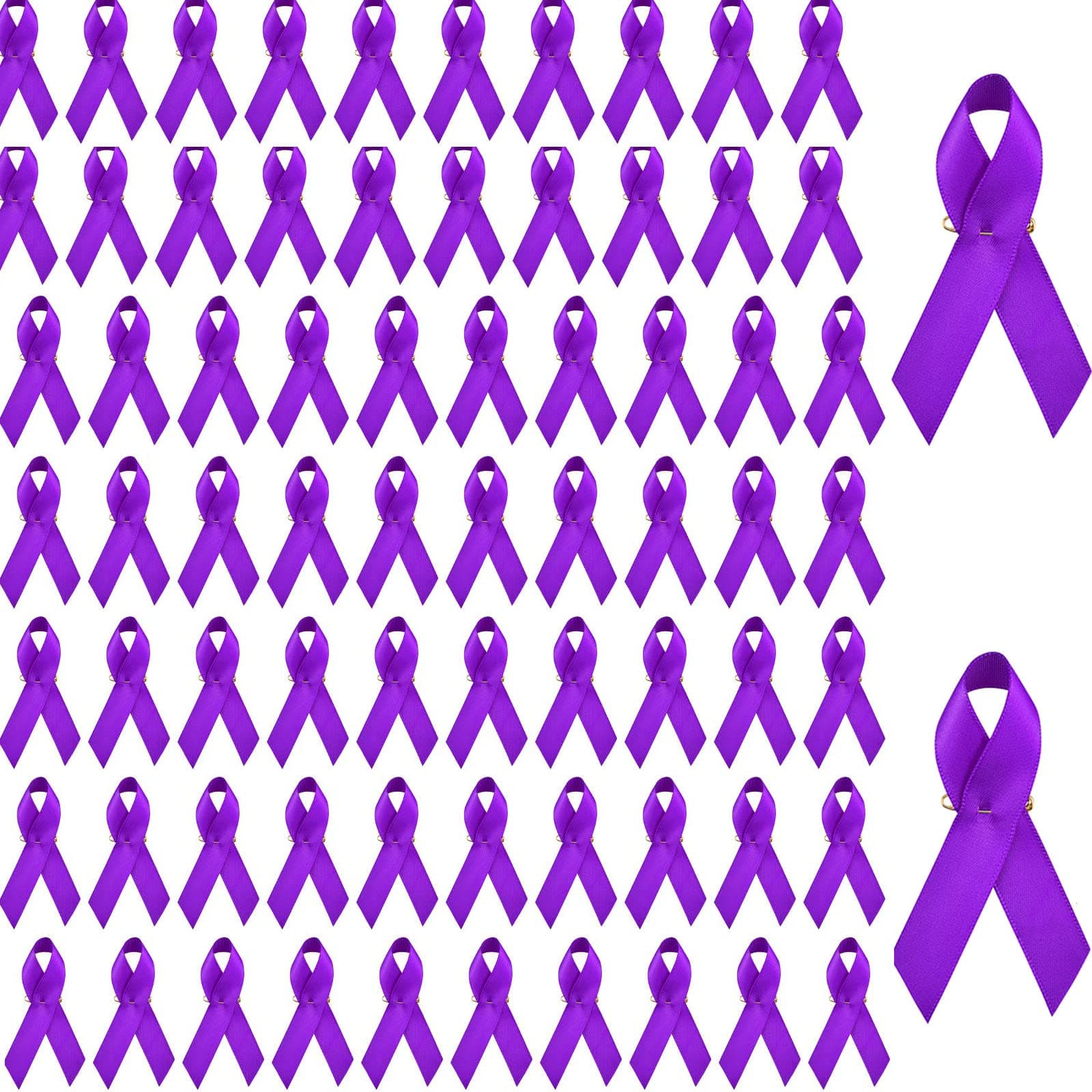 100PCS Purple Awareness Ribbon Pins Purple Ribbons Awareness Pins for Women Girls Campaigns, Support Groups and Fundraisers Charity Event Survivor Campaign Party Favors Supplies