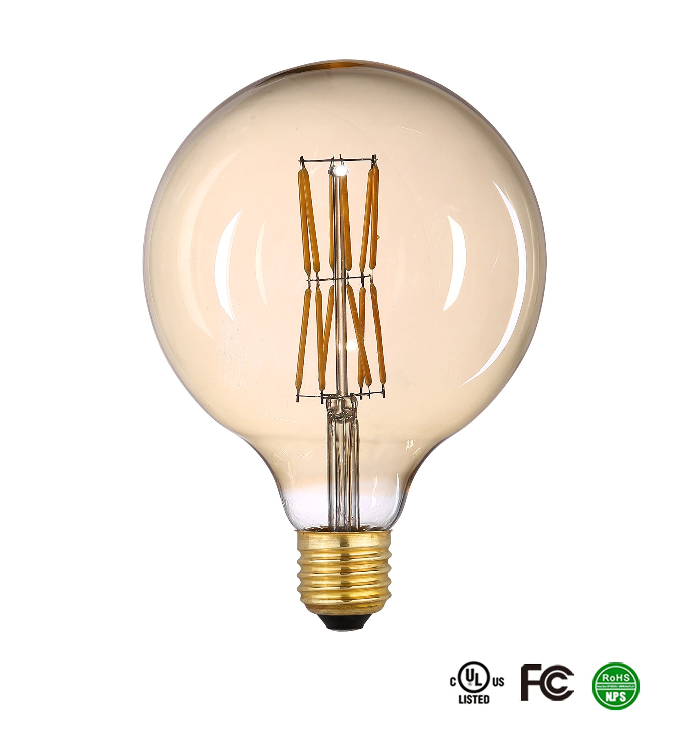 G125(G40) Edison LED Bulb Dimmable 120V 6W=60W Incandescent Retro LED Light Bulbs Flicker Free 600 Lumens - 2700K(Warm White) - Gold Tint/Amber, LED Filament 360° Beam Angle - E26–1 Pack