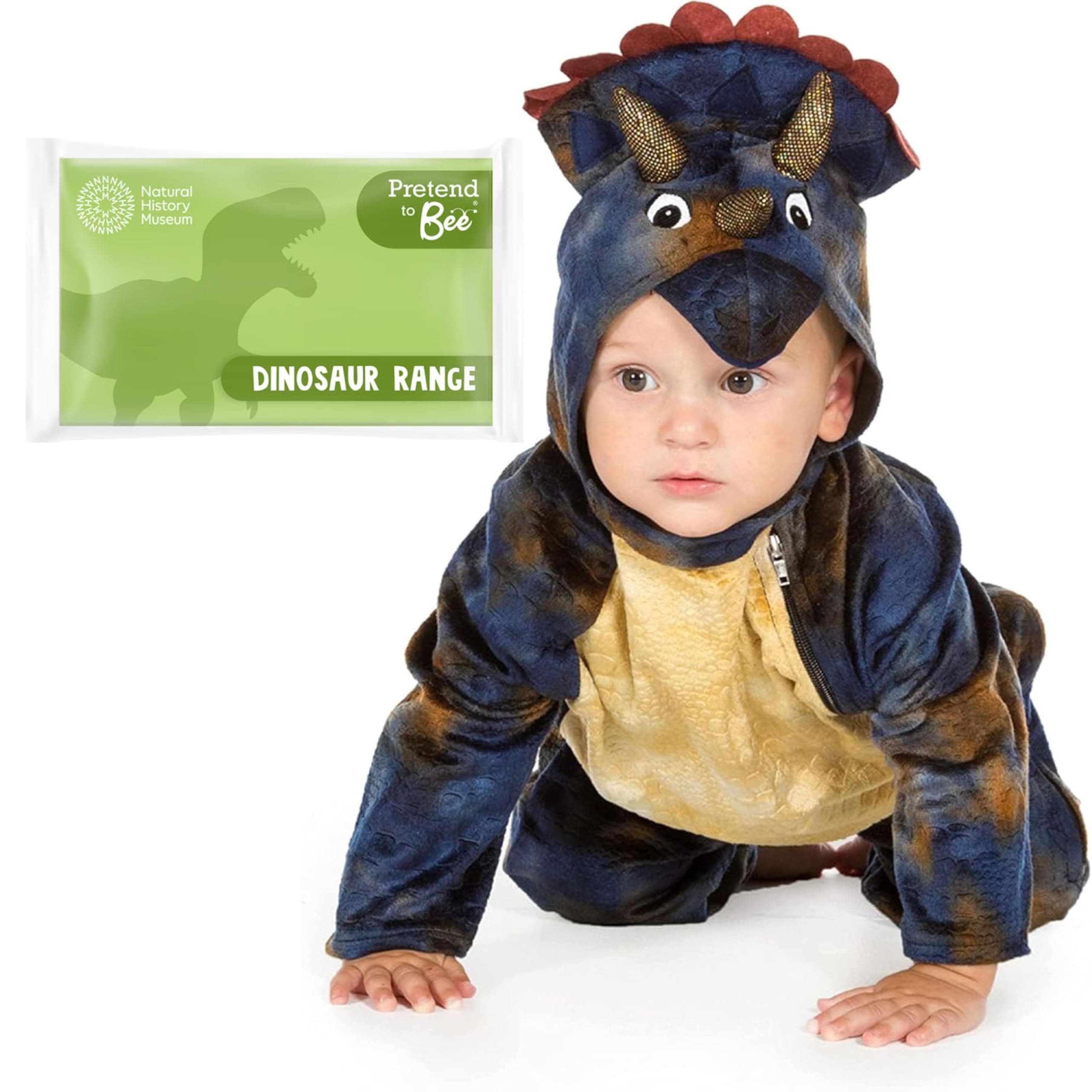 PRETEND TO BEE Baby Triceratops Dinosaur Dress Up Costume for Kids/Toddlers, Official Natural History Museum, Onesie, 12-18 Months