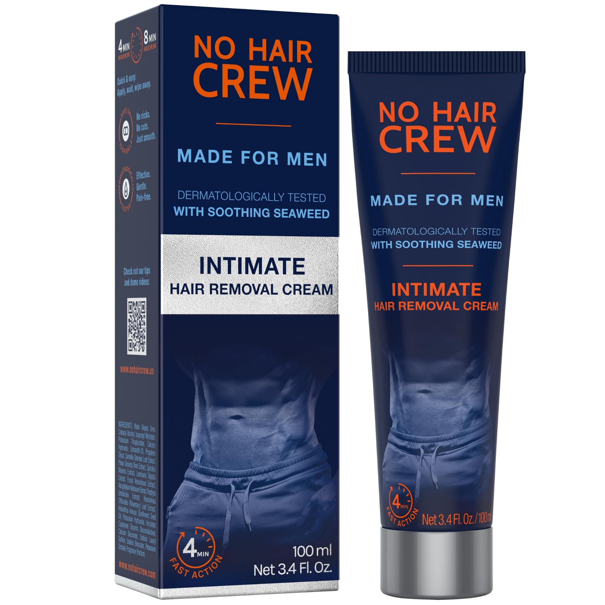 Intimate/Private At Home Hair Removal Cream for Men - Painless, Flawless, Soothing Depilatory for Unwanted Coarse Male Body Hair, 100ml