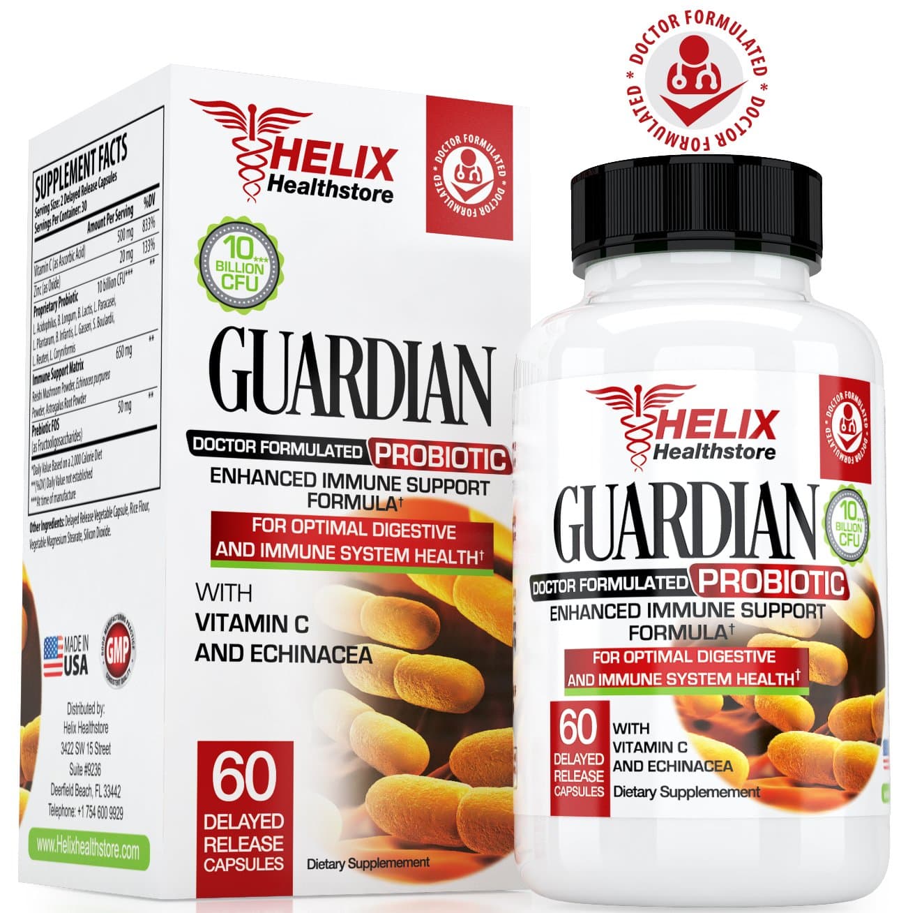 Probiotics for Immune Support with Vitamin C and Zinc for Women & Men - Best Acidophilus Probiotic Supplement for Gut Health & Ibs Relief - Immune System Booster - 60 Daily Time Release Capsules Pills