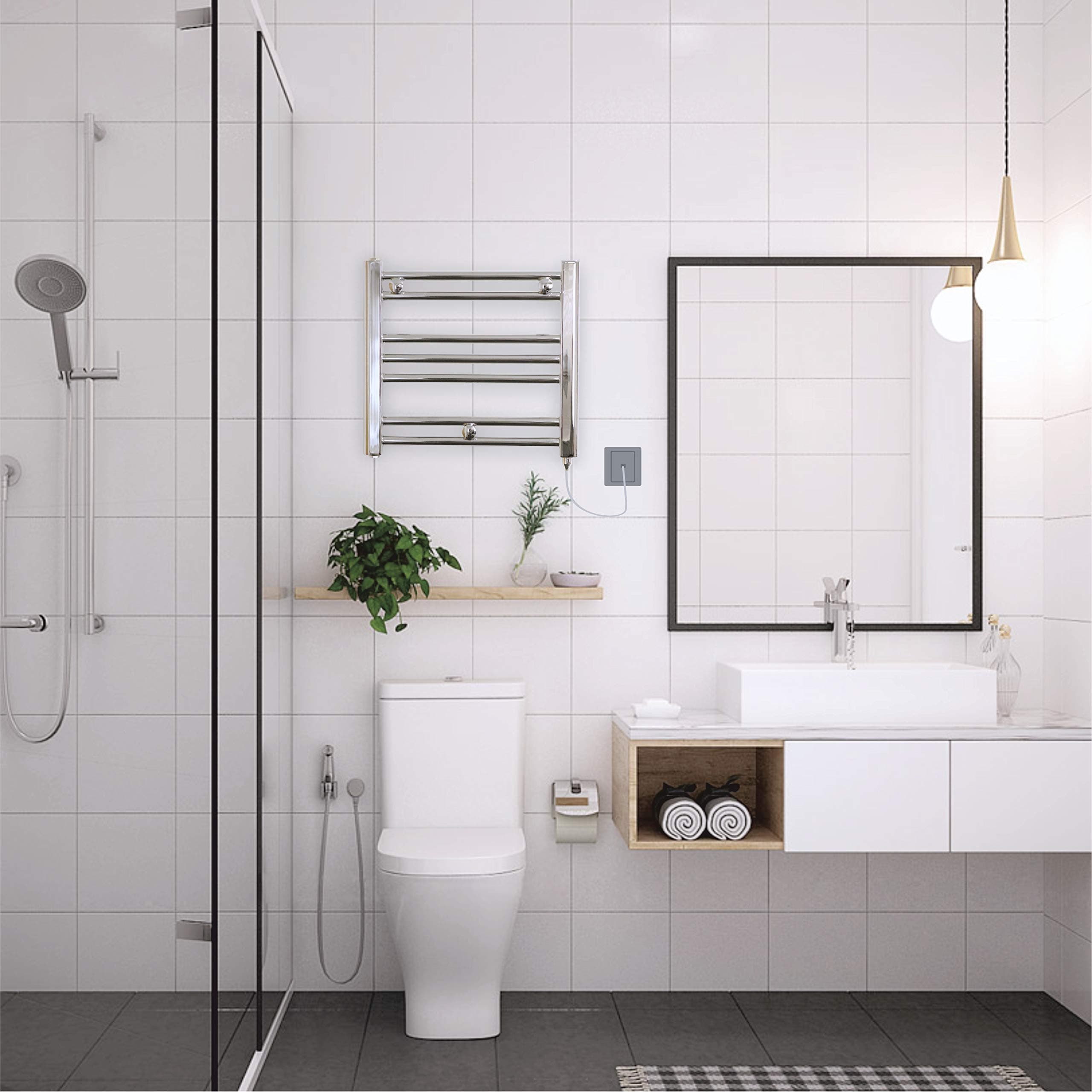 Romano Small Electric Dual Fuel Chrome Heated Towel Radiator Rail (PREFILLED ELECTRIC TOWEL RAIL 150W)