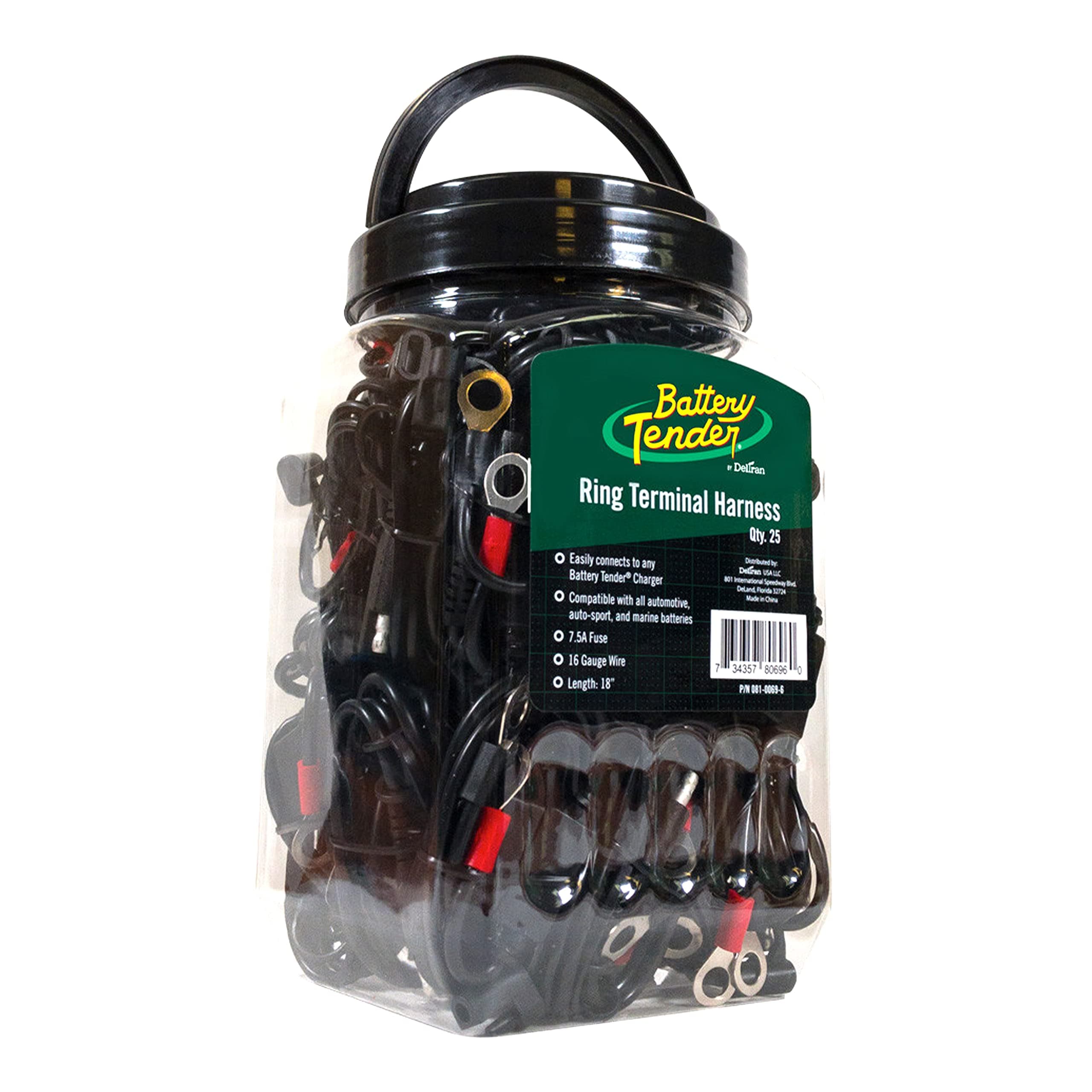 Battery Tender Ring Terminal Harness Accessory Cables 25 Pack - 18 inch Cord Adapter with SAE Quick Disconnect - Easy Quick Convenient for Motorcycles, Cars, ATVs and More - 081-0069-6-J25