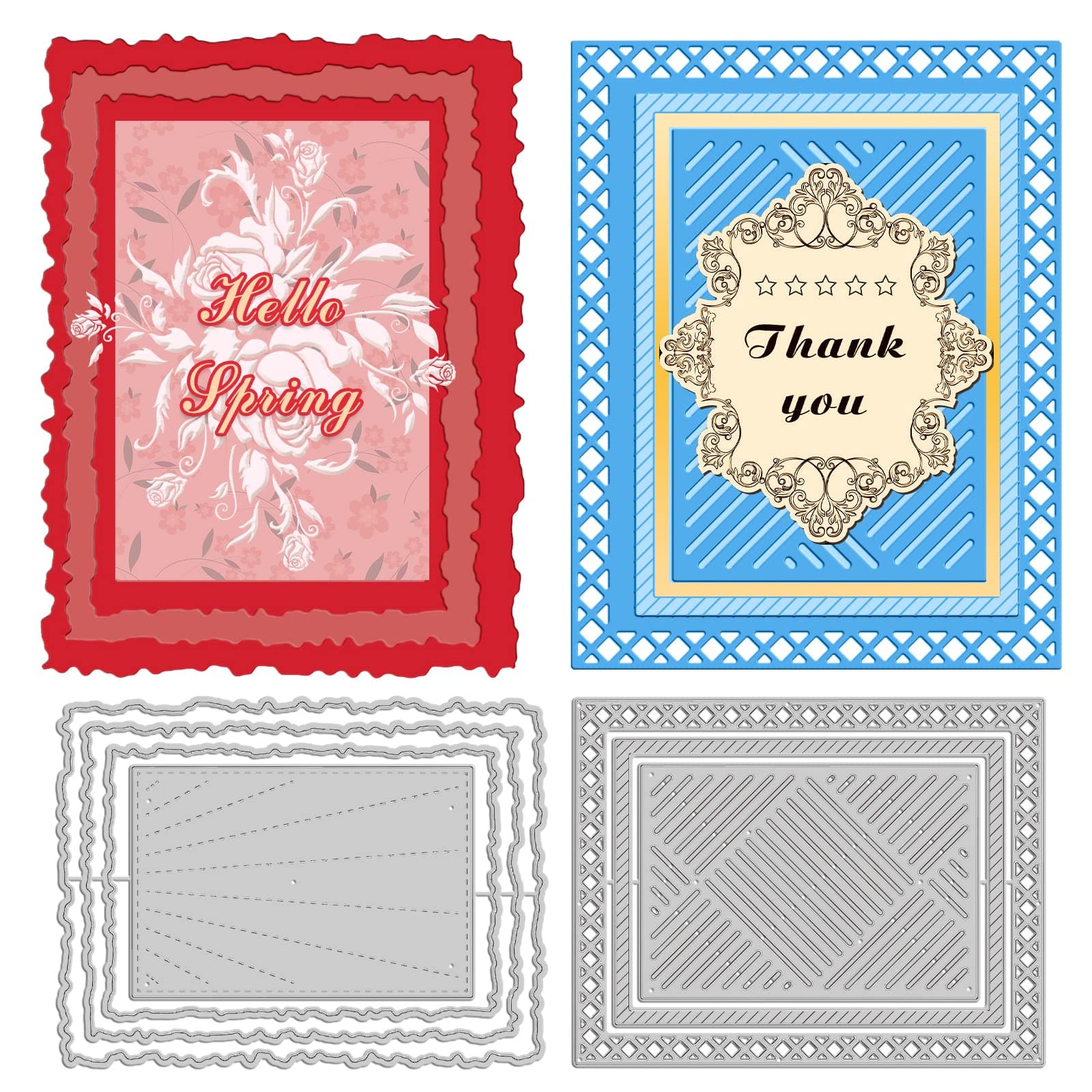 INFUNLY7PCS Rectangular Frame Cutting Dies Background Metal Die Cuts for Card Making Grid Background Die Cuts Lace Border Embossing Template Stencil for DIY Craft Scrapbooking Album Decor