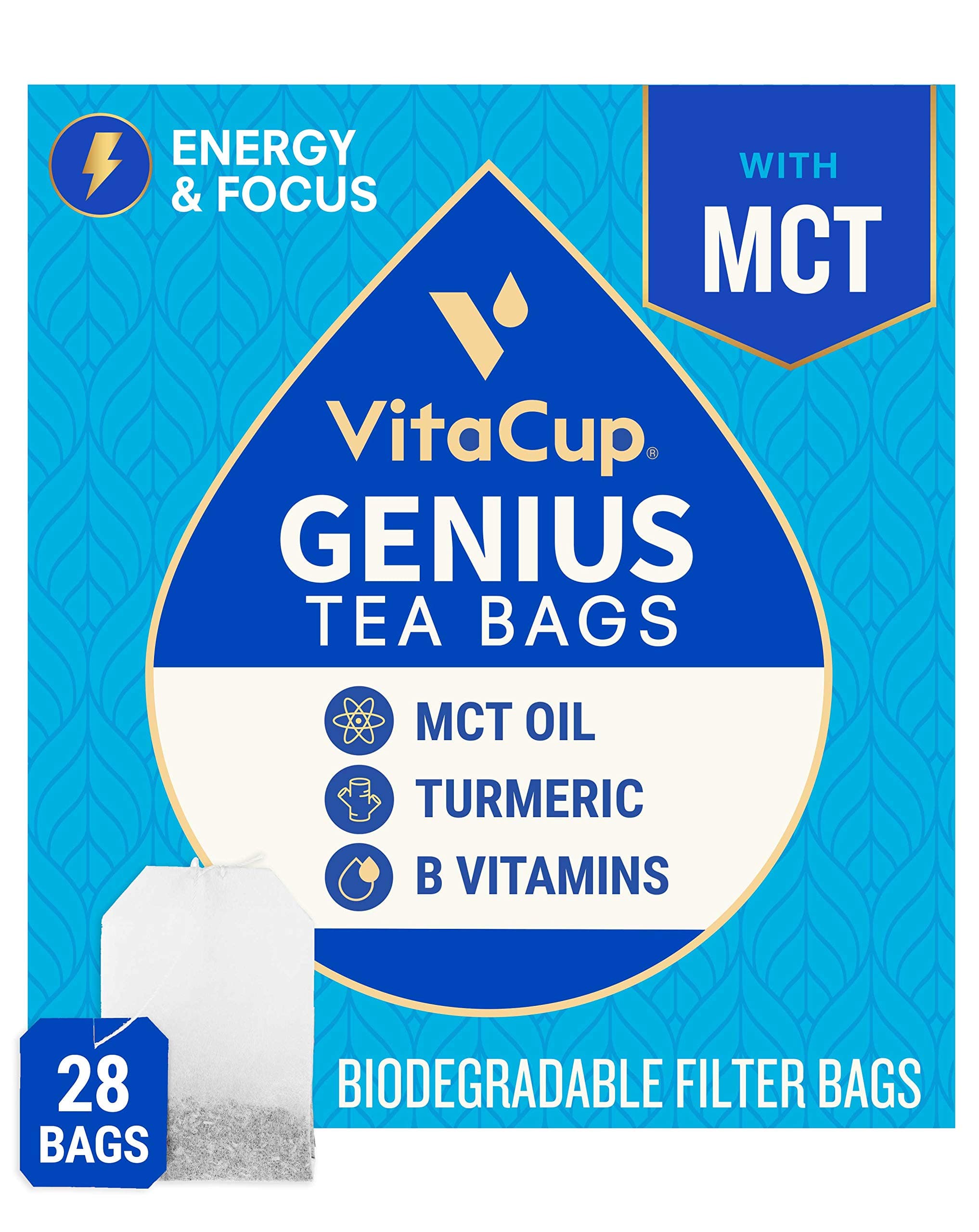 VitaCup Genius Blend Infused Tea 28 ct |Keto|Paleo| Chai Black Tea with MCT, Cinnamon, Turmeric & Vitamins Helps Boost Focus, Metabolism & Energy