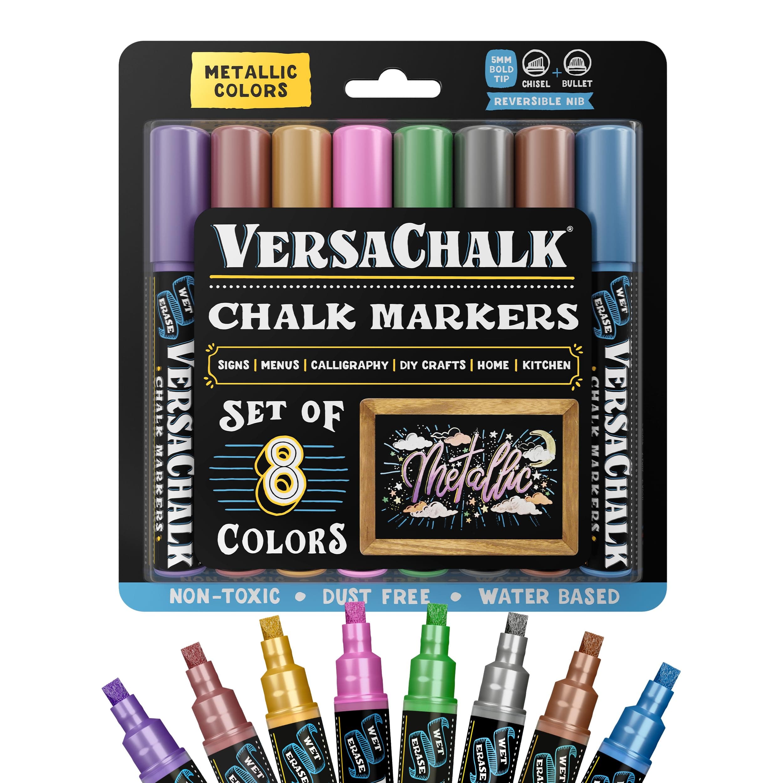 VersaChalk Metallic Liquid Chalk Markers, Set of 8-5mm Tip
