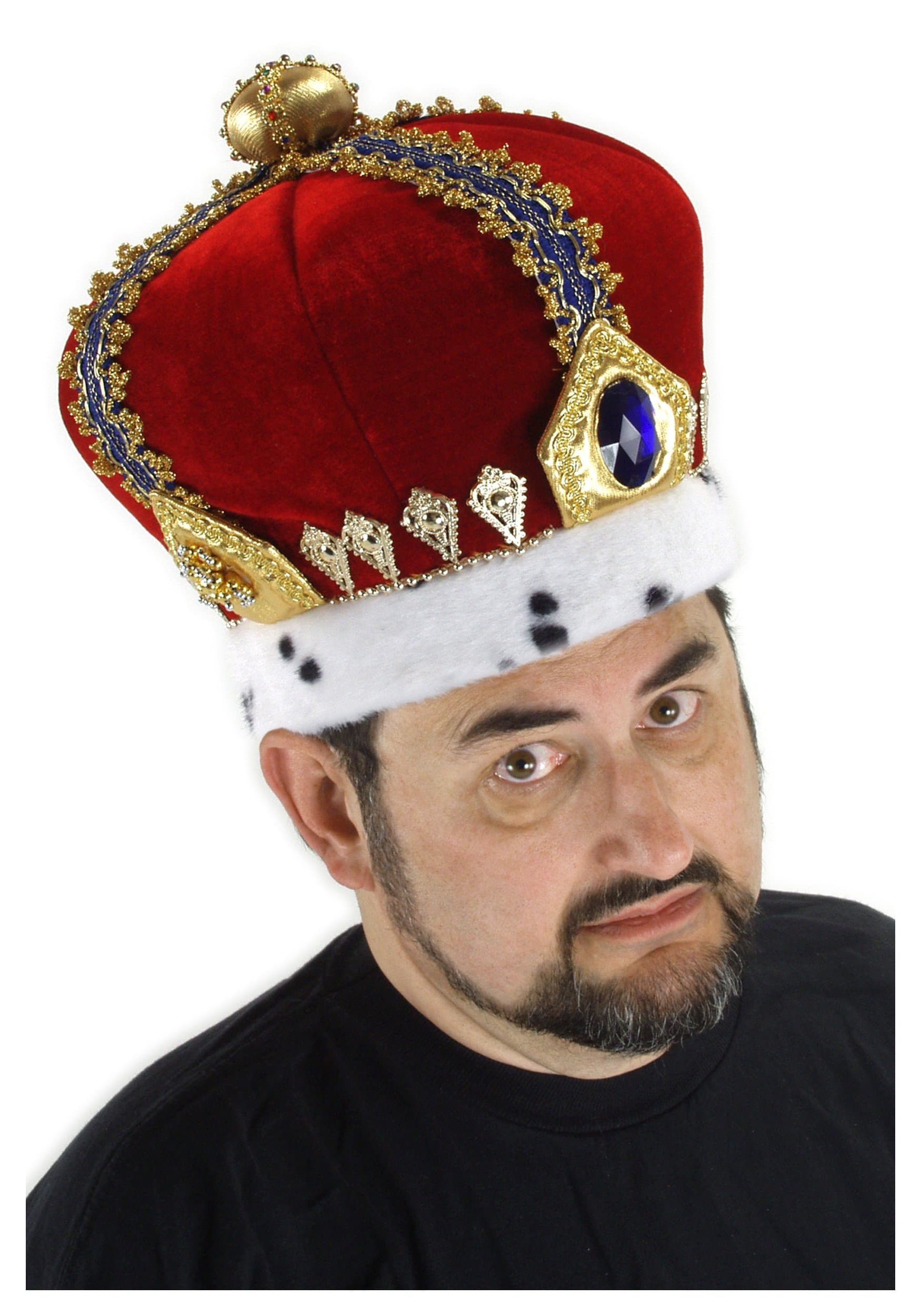 Royal King Crown Costume Hat for Adults with Decorative Faux Fur, Velvet & Gems - Medieval Cosplay Accessory ST