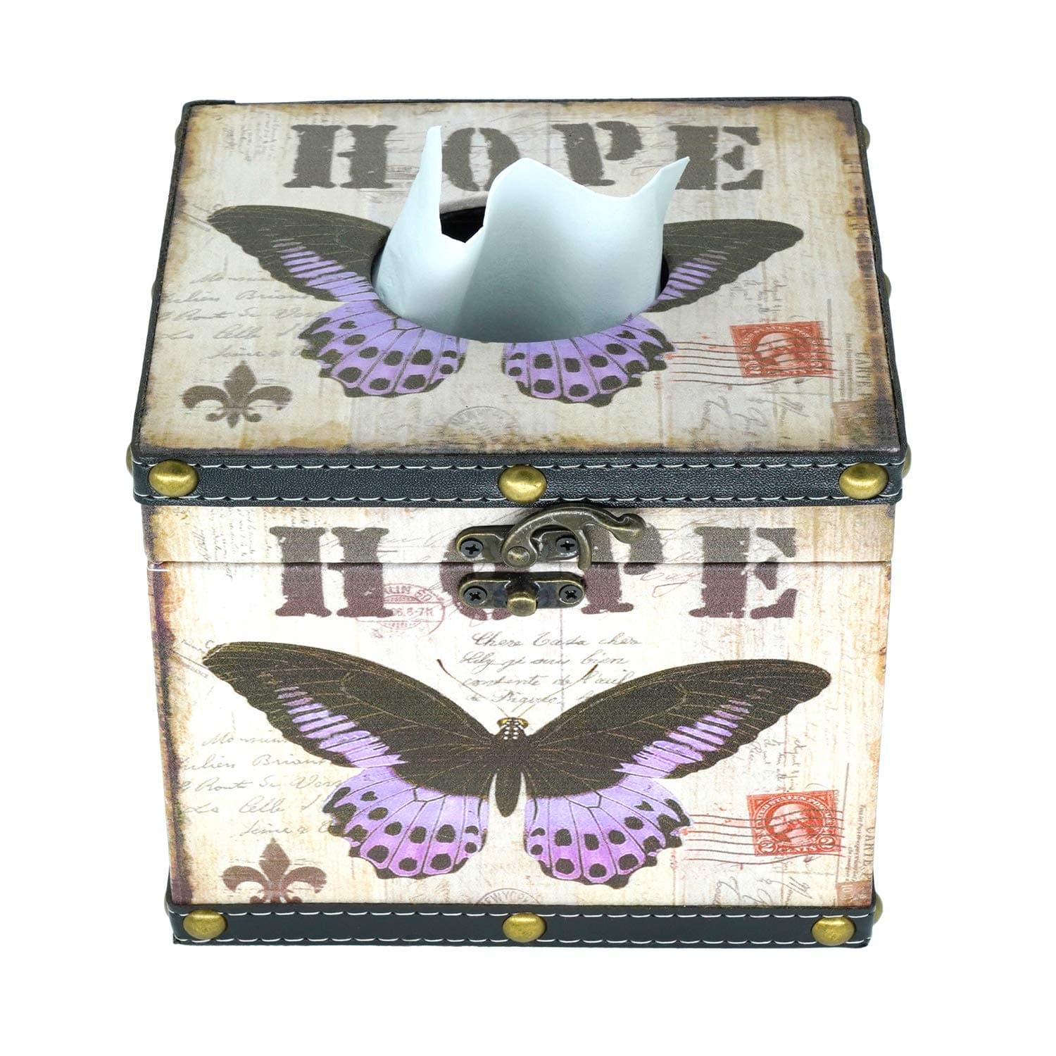 Square Tissue Box Cover Holder - Purple Butterfly.
