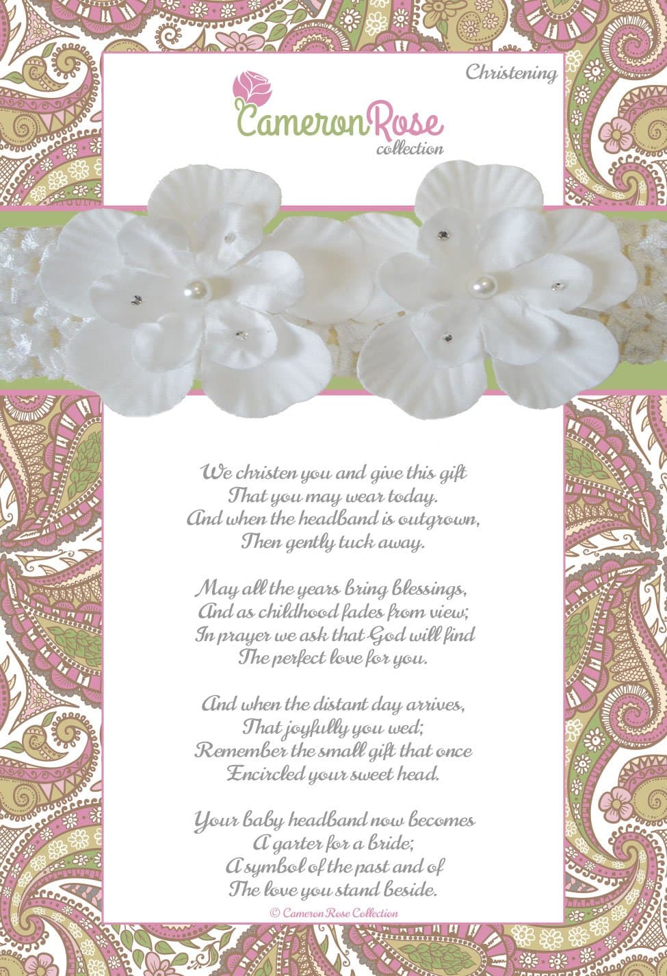 Cameron Rose Collection Keepsake Baby Headband, Christening Gift - Baby's Headband Becomes Her Bridal Garter One Day Color: Christening Gift, Model: 43355