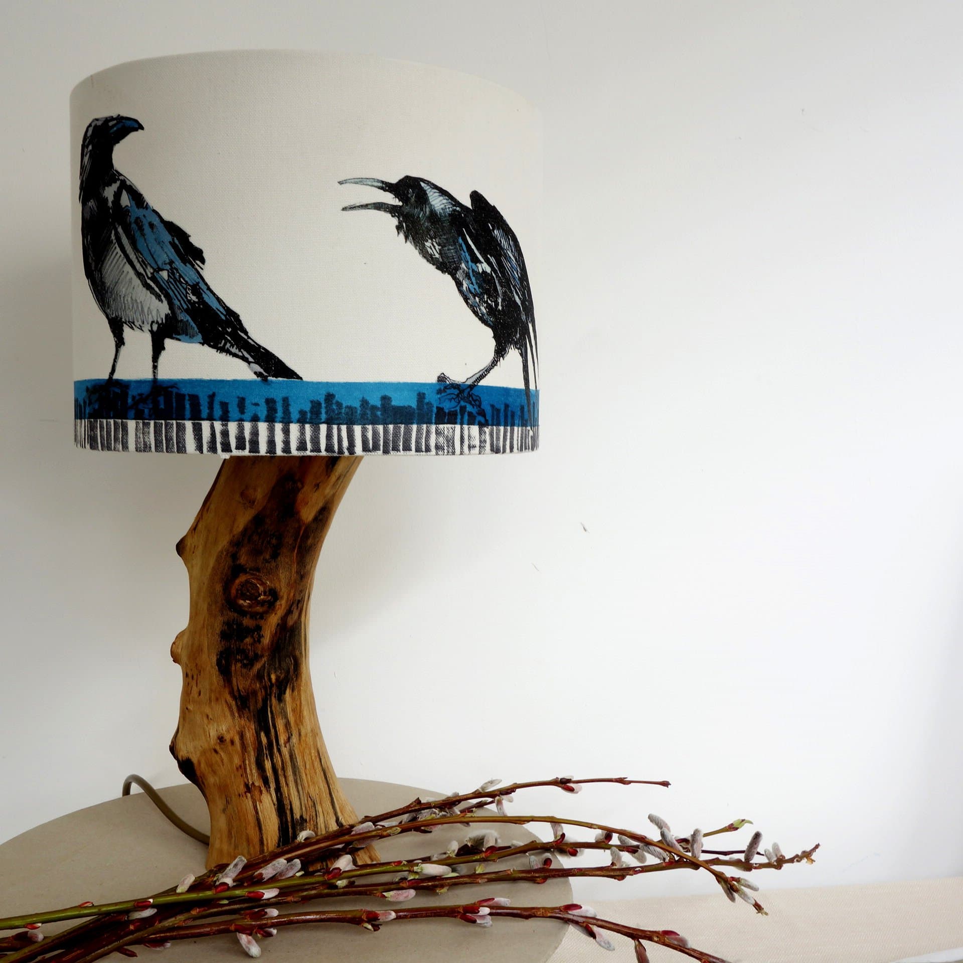 Unique Lampshade with two Crows- Table, floor, bedside lamp or ceiling shade - Country Home Decor - Gift for bird Lovers - Choice of shape and size