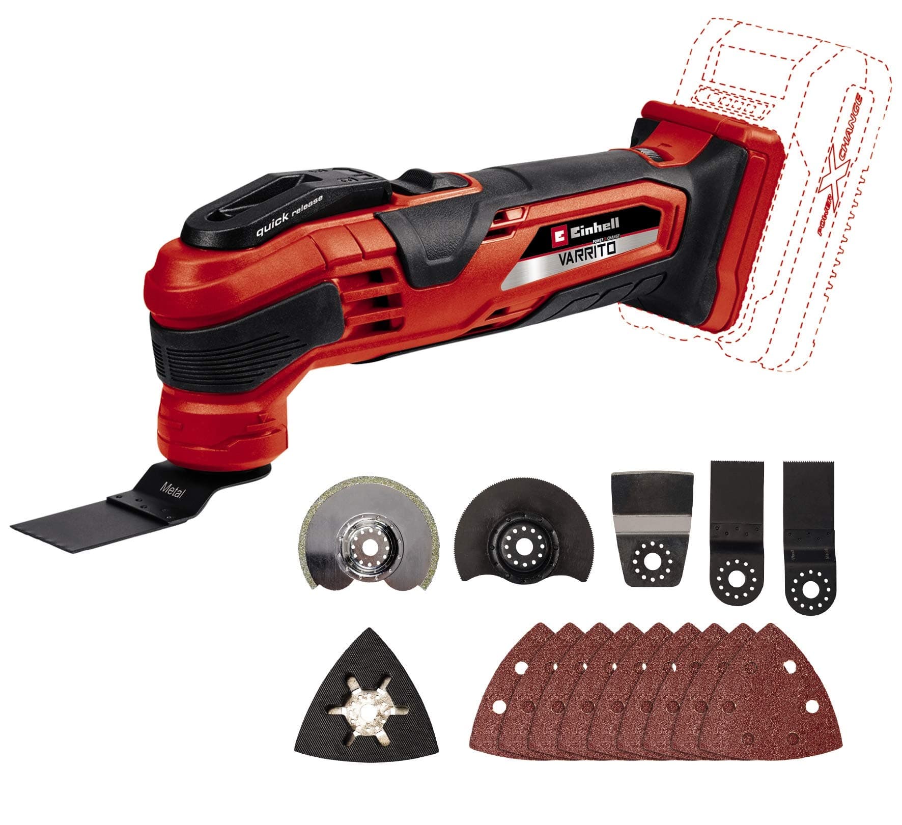 Einhell 4465160 Varrito Power X-Change Cordless Multi Tool - Supplied Without Battery & Charger, 16.7 cm*26.8 cm*7.5 cm