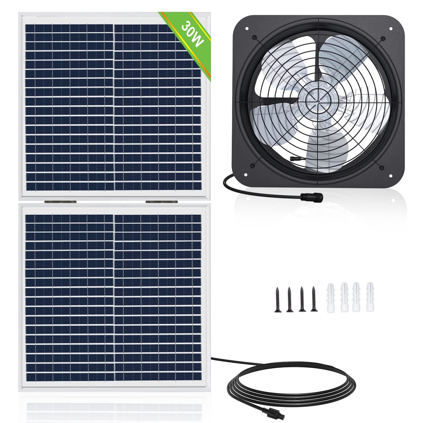 ECO-Worthy 25W Solar Powered Attic Ventilator Gable Roof Vent Fan with 30W Foldable Solar Panel - Solar Fans for Home Attic, Greenhouse, RV or Outdoor, Ready-to-Use Solar Vent Fan, Solar Roof Vent