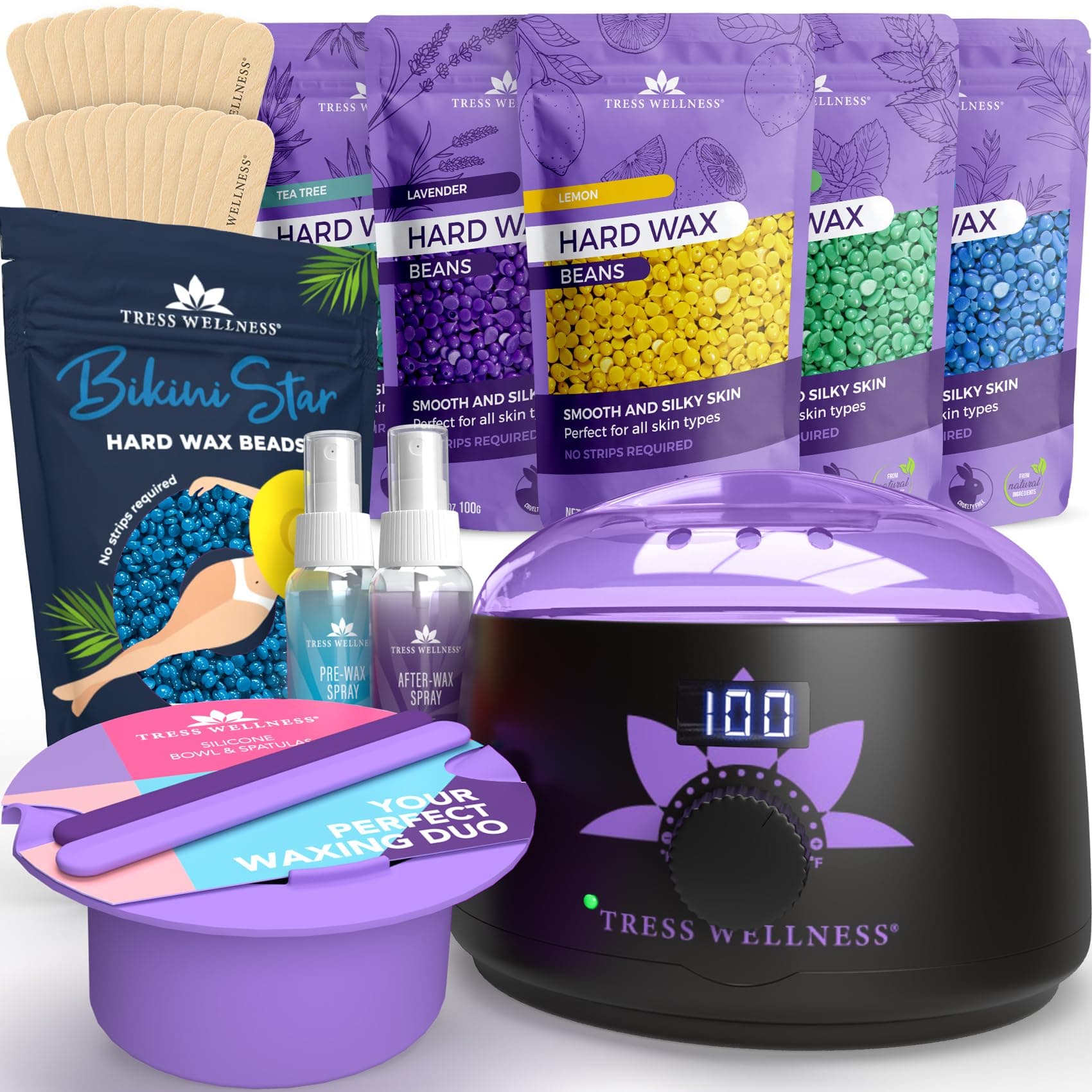 Tress Wellness Deluxe Waxing Kit for Brazilian Wax - Easy to Use - For Sensitive Skin - Digital Display