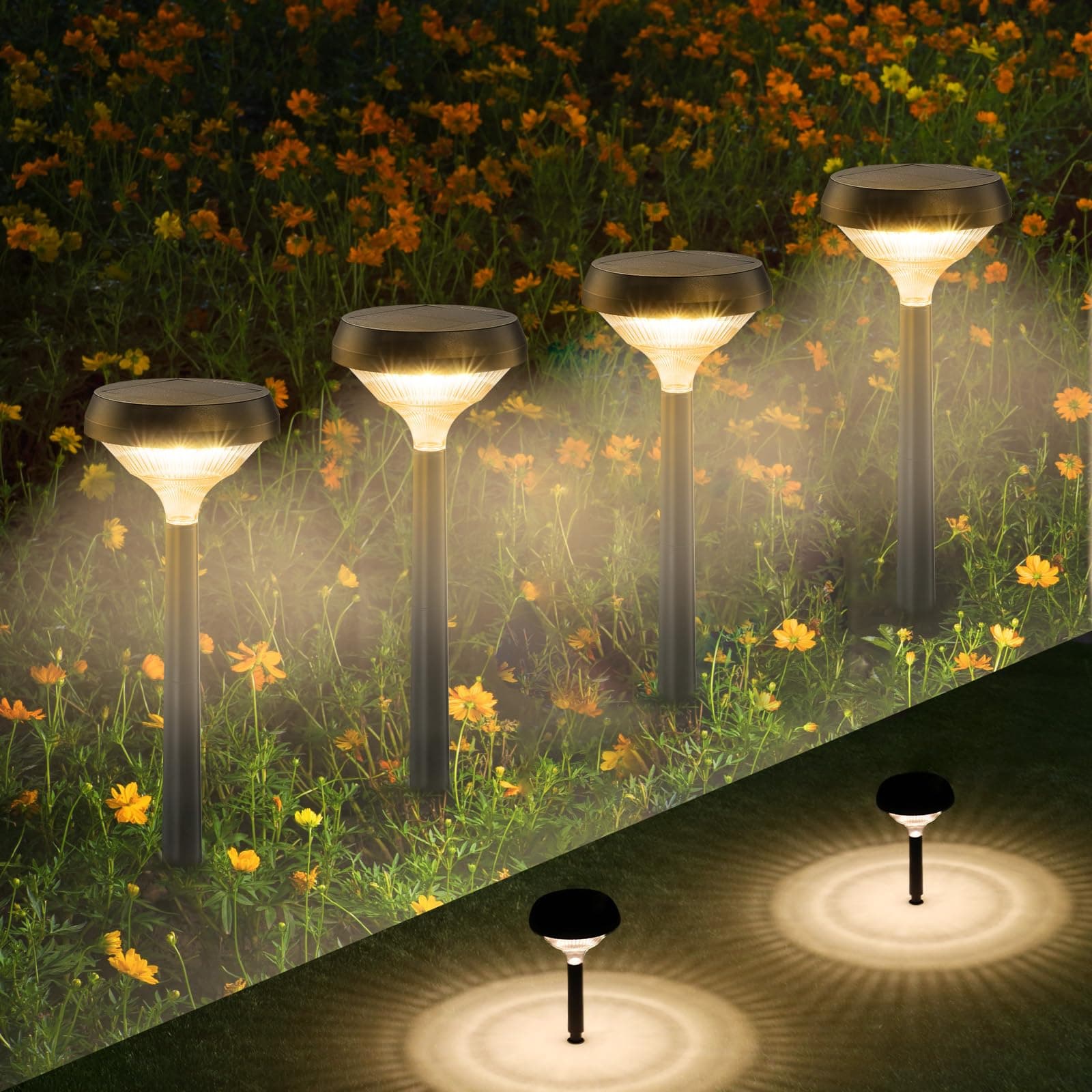 Linkind Solar Lights Outdoor 8 Pack, Solar Pathway Lights, Warm White Landscape Path Lights Waterproof for Walkway Yard Garden Driveway Use