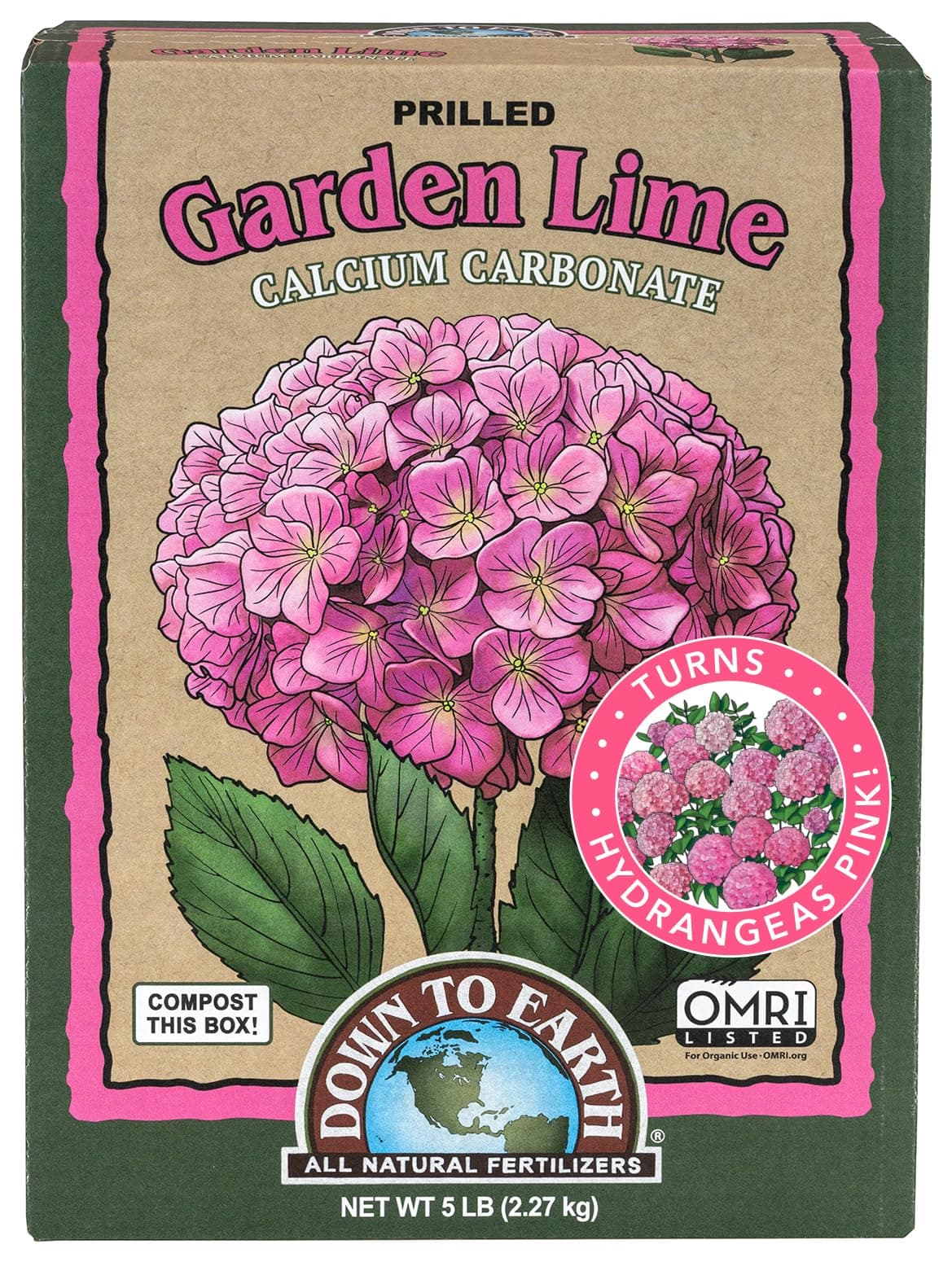 Down To Earth All Natural Fertilizers Organic Prilled Garden Lime - Calcium Carbonate Raises Soil pH for Lawns, Turf, Vegetable Gardens, 5 lb