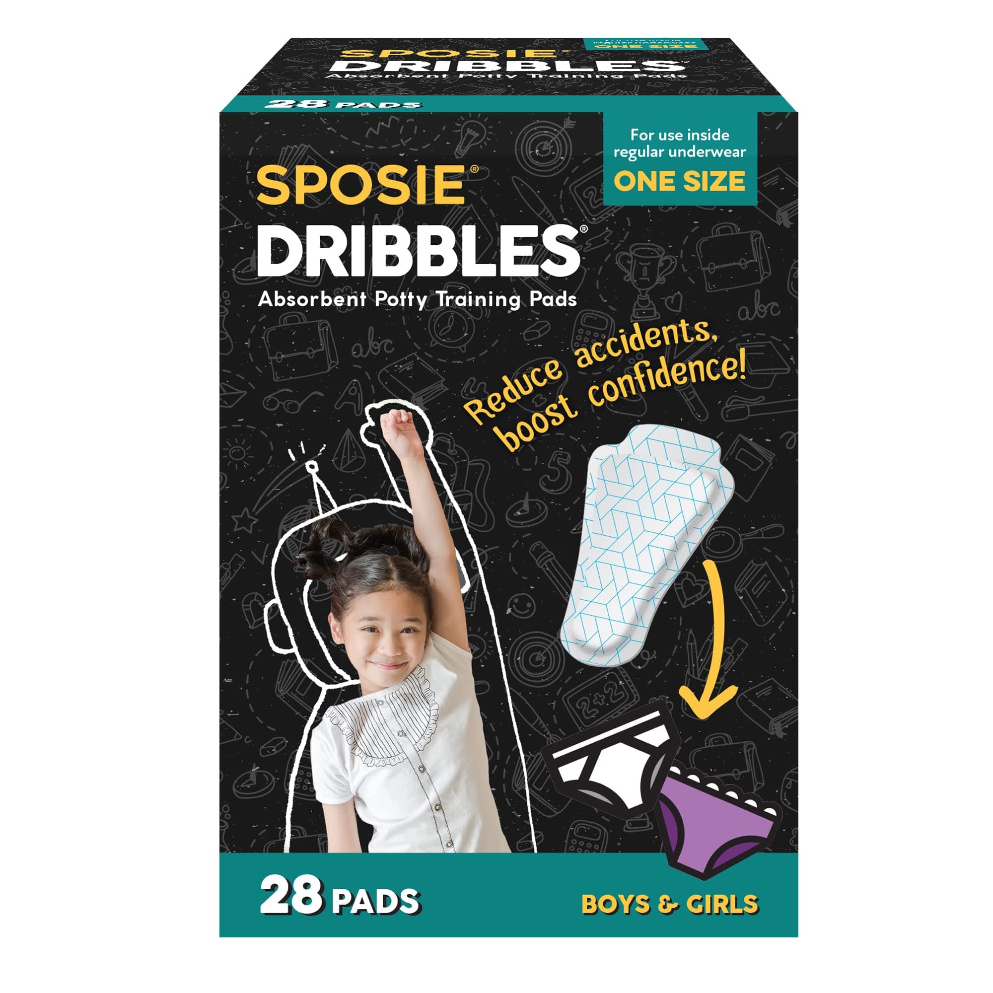 Sposie Dribbles – Turn Any Underwear Into Potty Training Underwear | Training Pads Reduce Messes and Laundry | A Faster Cleaner Easier Solution | Use with Toilets, Seats, Charts, and Stickers | 28ct