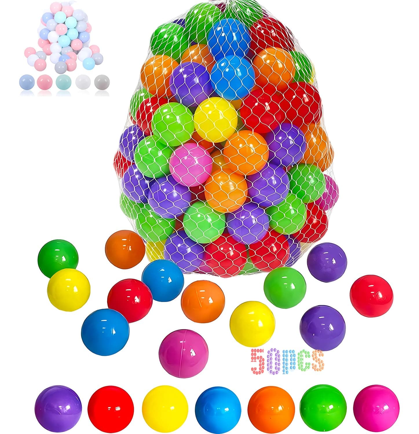 50 Soft Plastic Ball Pit Balls - Plastic Toy Balls for Kids - Ideal Baby Toddler Ball Pit, Ball Pit Play Tent, Baby Pool Water Toys, Kiddie Pool, Party Decoration, Photo Booth Props