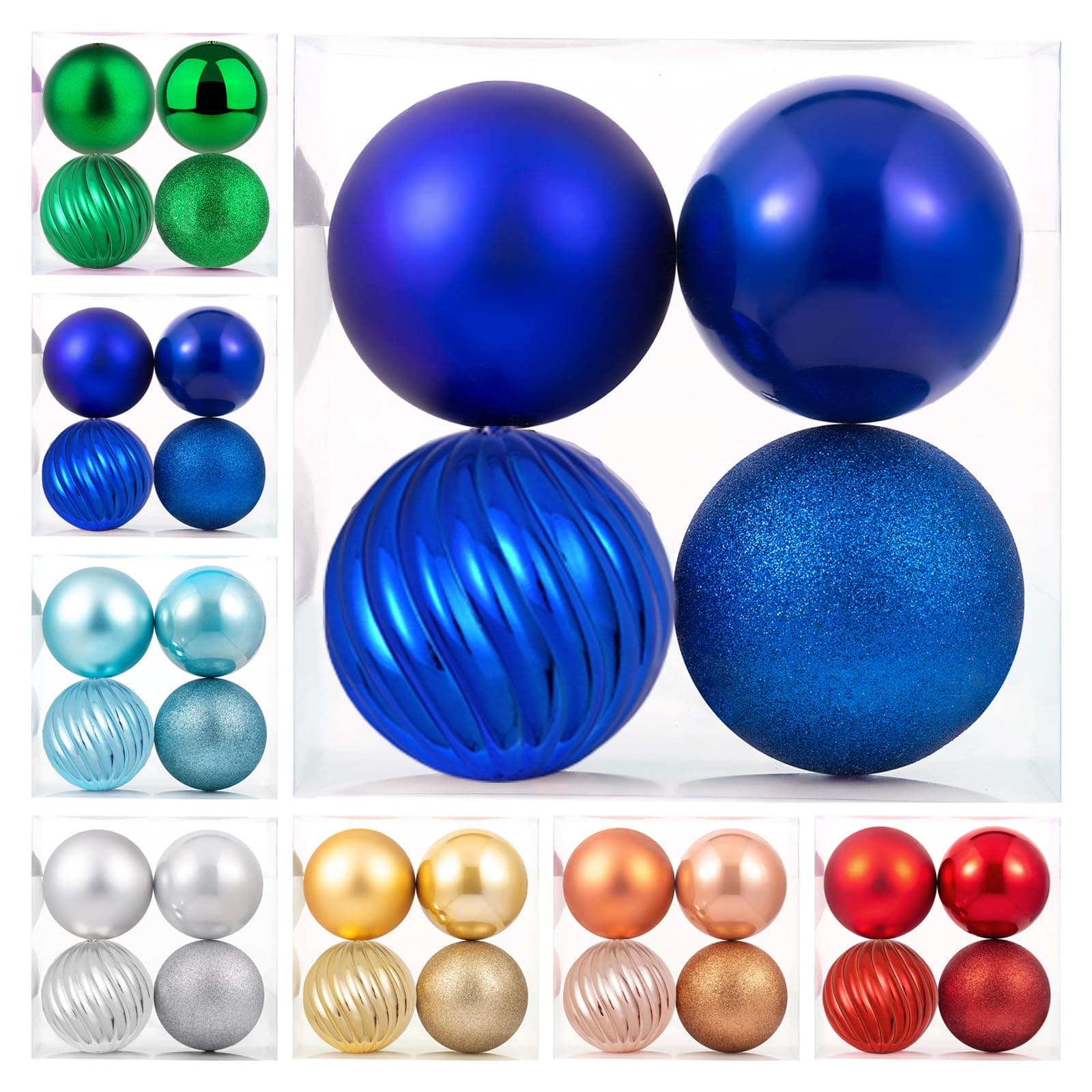 4in Large Christmas Ornaments Shatterproof Christmas Ball Ornaments Giant Hanging Balls Christmas Tree Ornaments Mercury Ball Decorations for Holiday(Navy Blue,4pc)