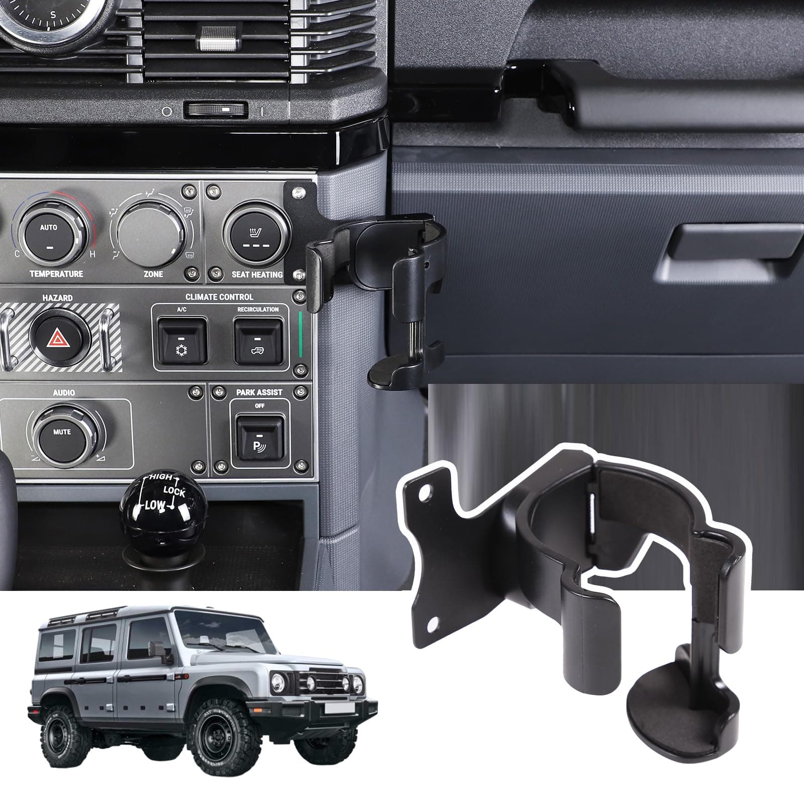 Car Multifunctional Cell Phone Holder Cup Holder Bolt-on 2-in-1 Center Console Cell Phone Holder Water Cup Holder Compatible with Ineos Grenadier 2020-2024 (Center Dashboard)