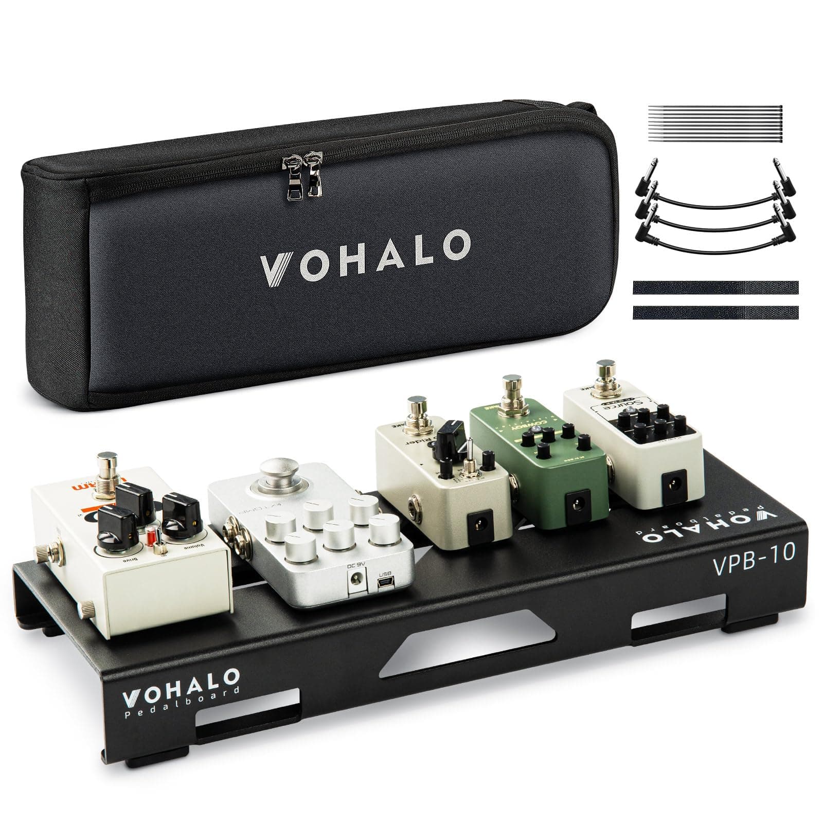 Guitar Pedal Board 14.10" x 5.50" x1.20" Aluminum Alloy Guitar Pedalboard with Carry Bag, Pedals Mountain Tape, Cable Tie and Patch Cables