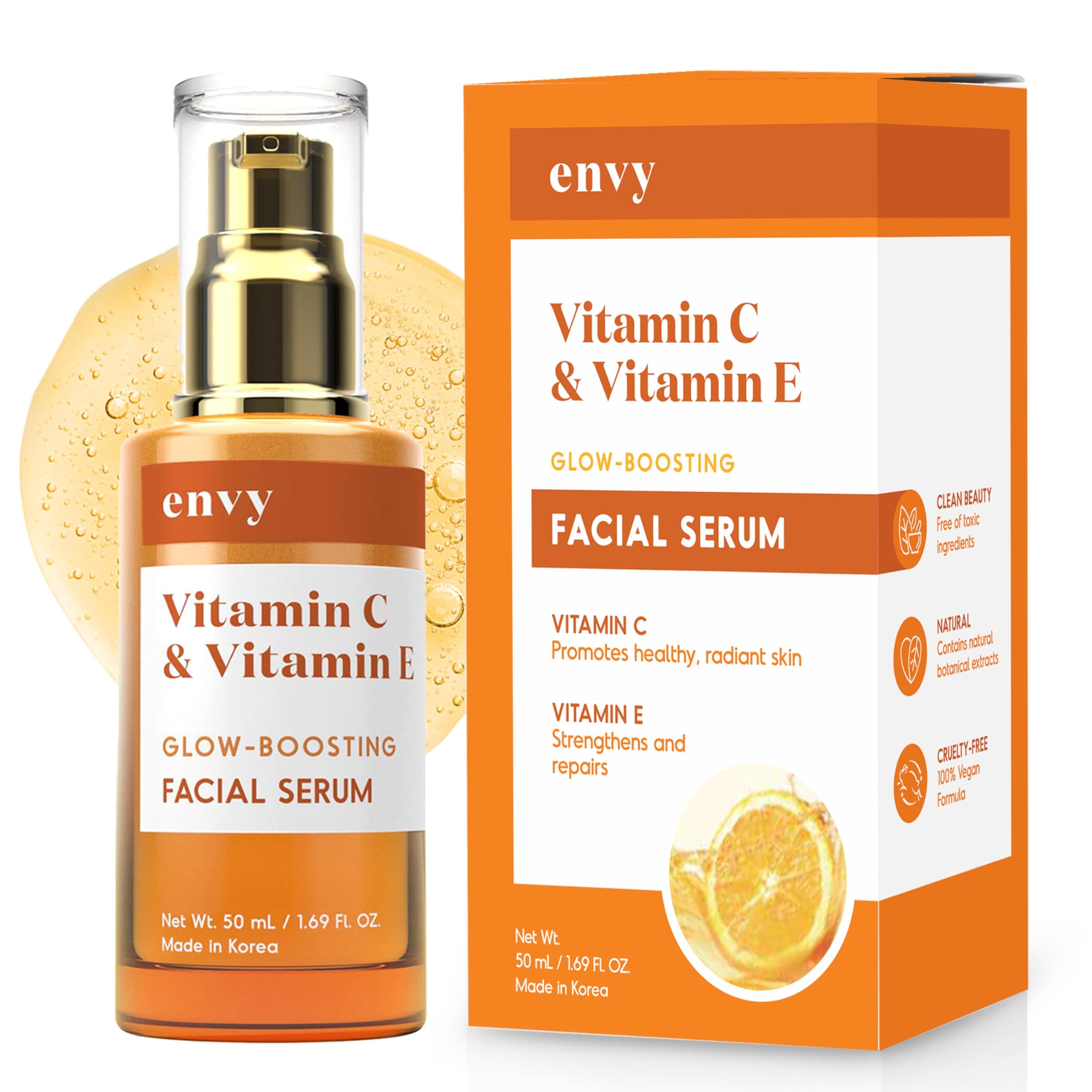 Vitamin C Serum with Vitamin E & Glycerin - Skin, Dark Spot Reduction & Anti-Aging, Dermatologist Tested, Hydrating Glass Skin Serum - Cruelty-Free for All Skin Types - 1.69 Oz