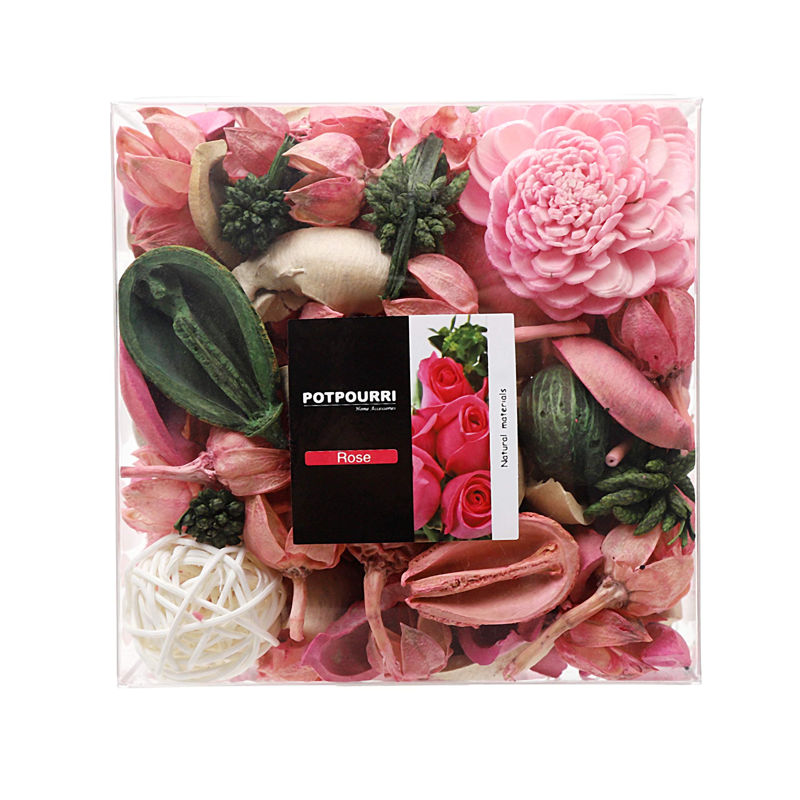 Qingbei Rina Gift, Rose Scent Potpourri Bag, Including Flowers, Petal, Pinone, Rattan Ball, Sepa Takraw, Perfume Satchet in PVC Bag, Home Decoration, 10.2oz Pink