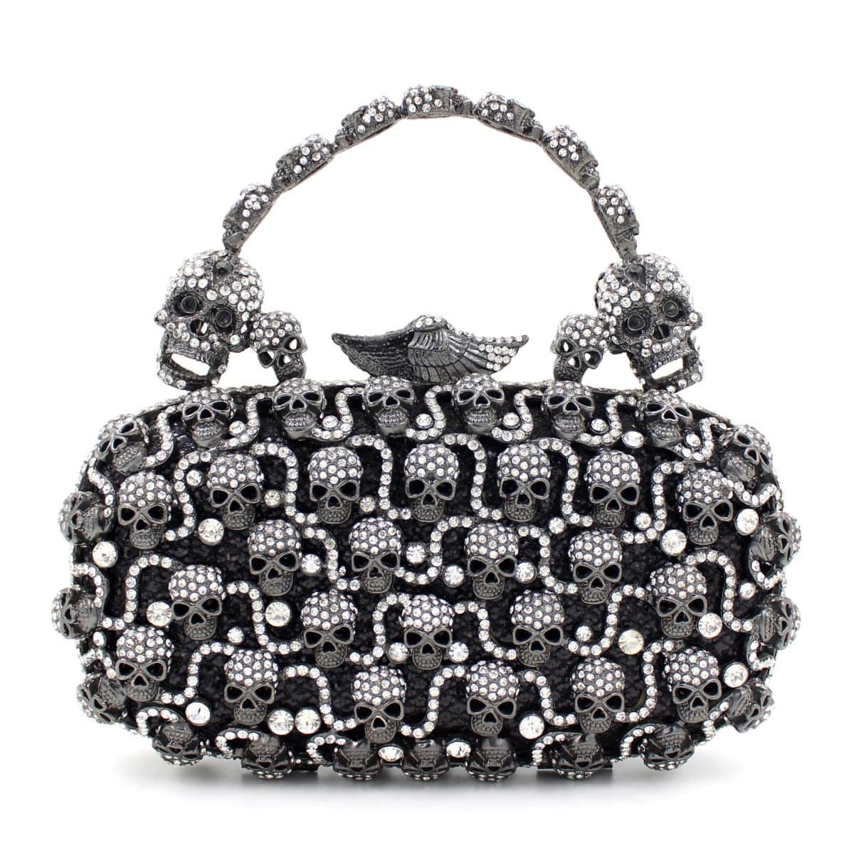 Chirrupy Chief Skull Purses And Handbags For Women Bling Crystal Clutch Evening Bag (Black)