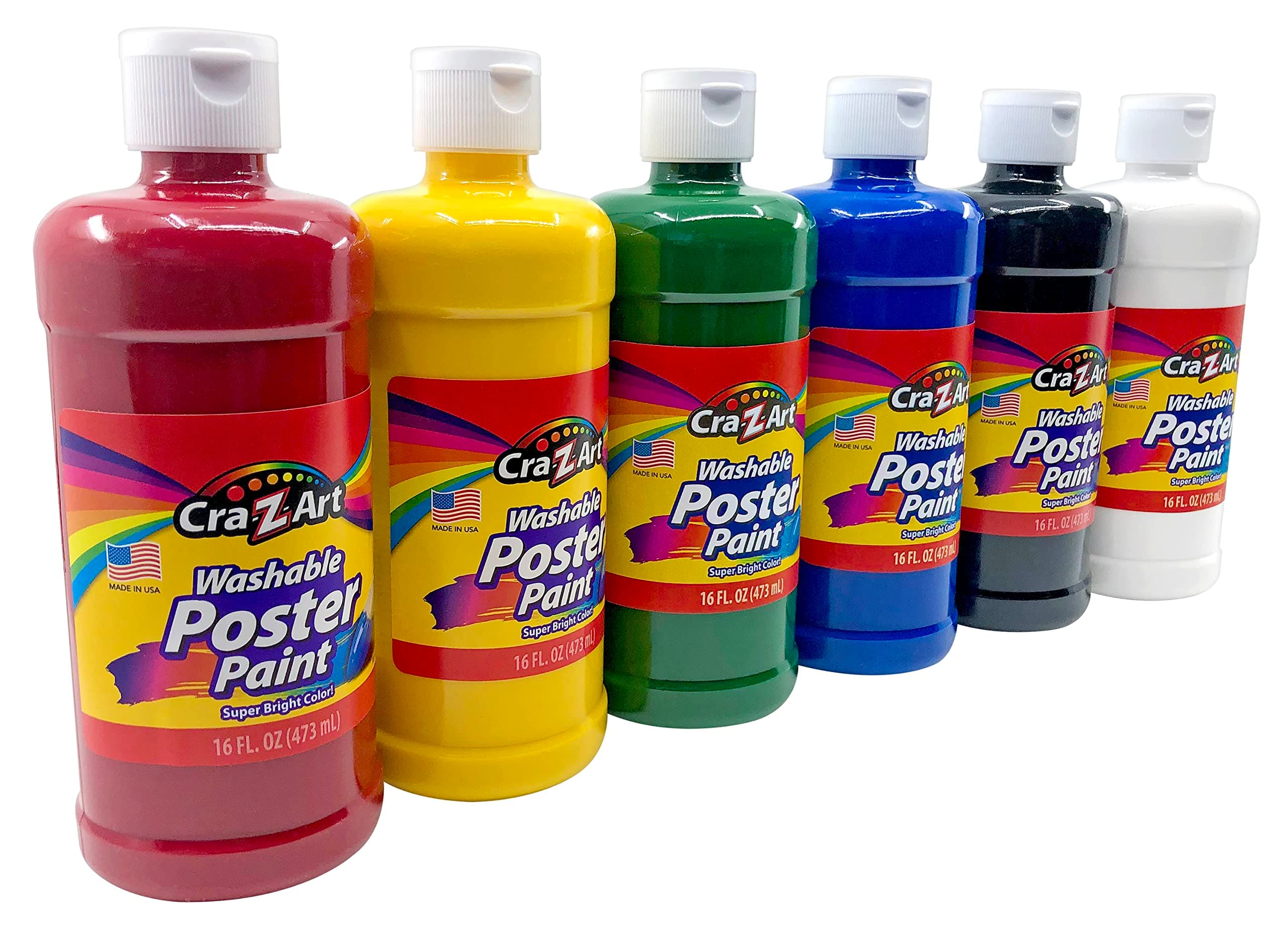 Washable Poster Paint Bulk, Assorted Colors 16oz each bottle, 6 count
