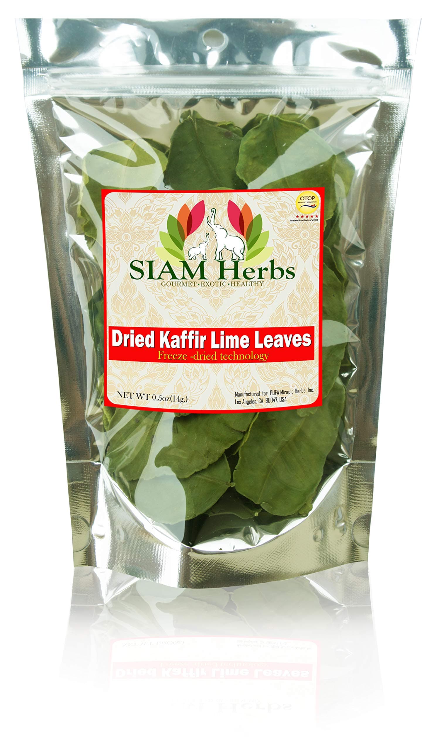 SIAM Herbs : Kaffir-Lime-Leaves, Dried | Premium Gourmet Ingredient for Thai & Asian Cuisine |Rich Green Color and Extremely Aromatic | from Nature 100% (0.5 OZ.)